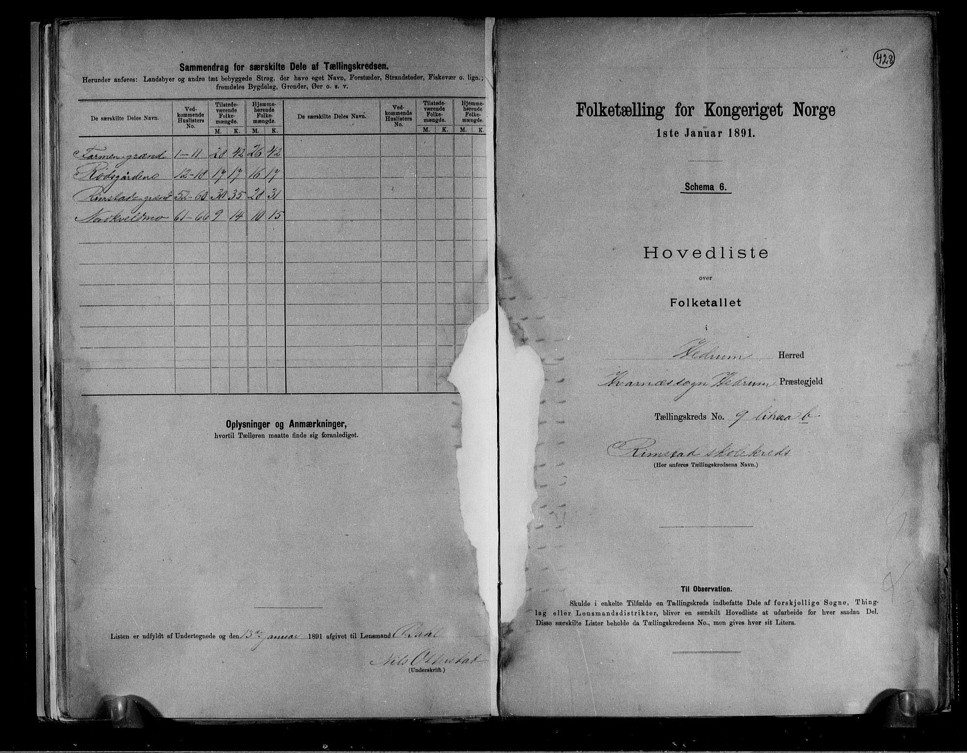 RA, 1891 census for 0727 Hedrum, 1891, p. 24