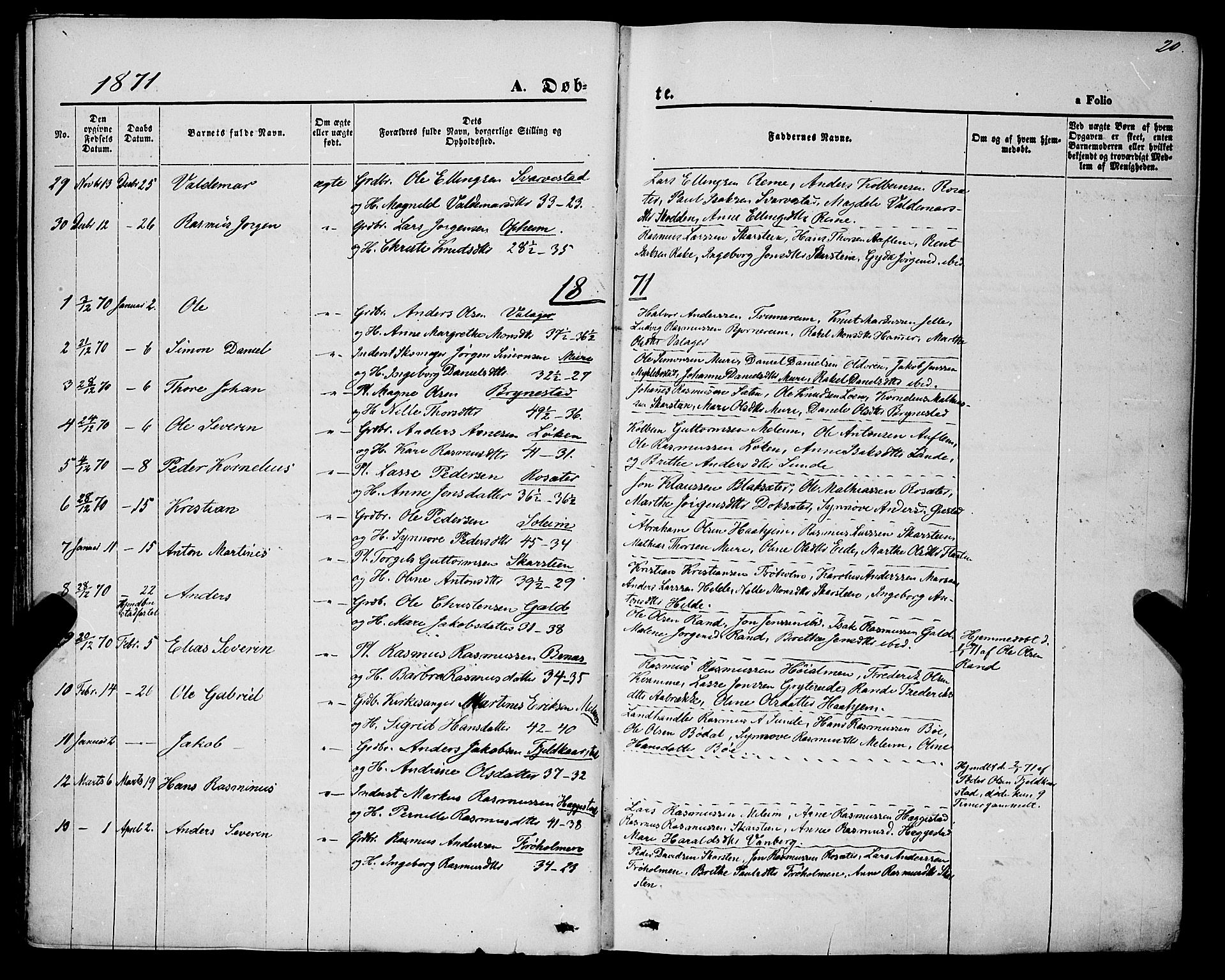 Innvik sokneprestembete, AV/SAB-A-80501: Parish register (official) no. A 6, 1865-1878, p. 20