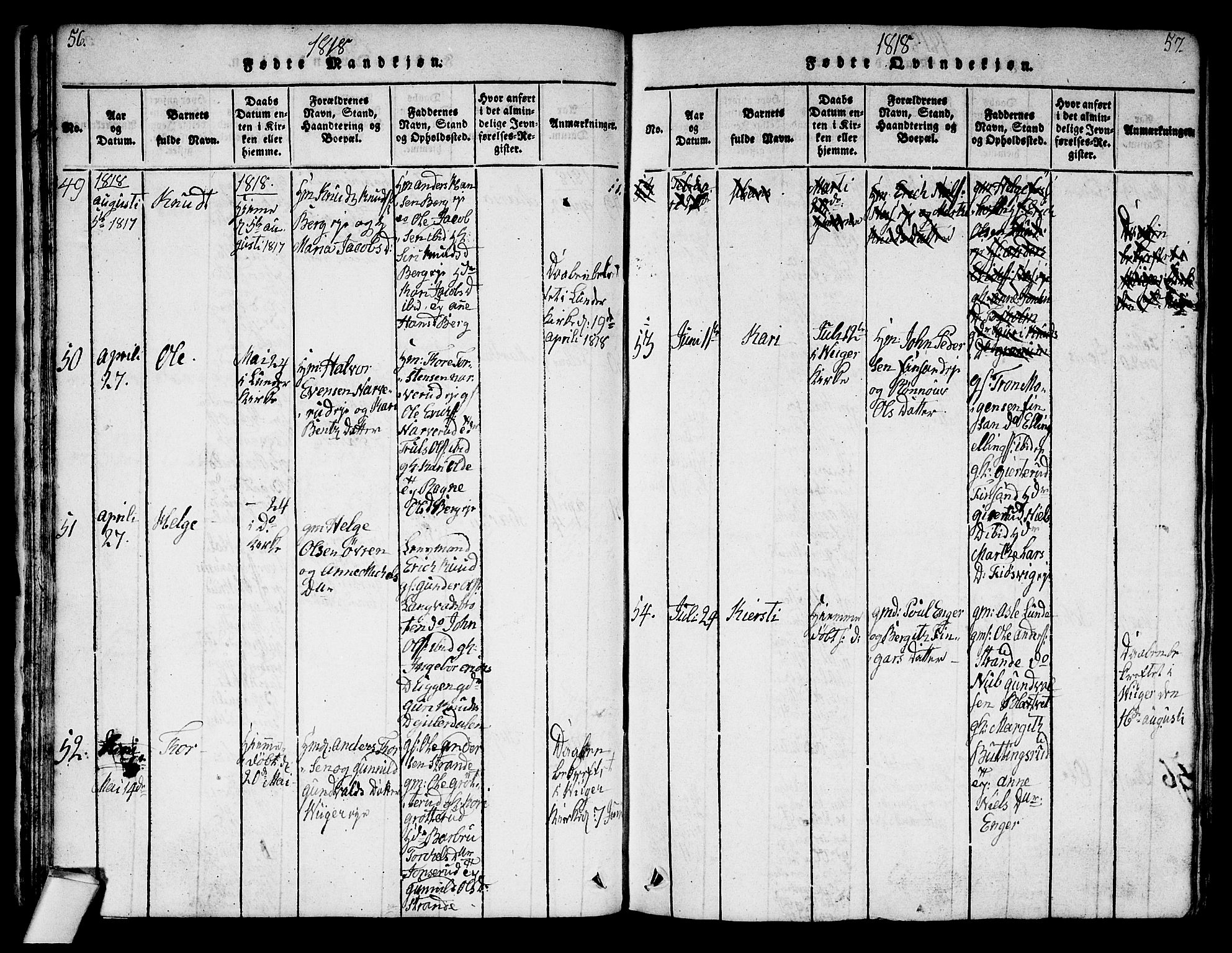 Norderhov kirkebøker, AV/SAKO-A-237/G/Ga/L0003: Parish register (copy) no. I 3 /2, 1814-1876, p. 56-57