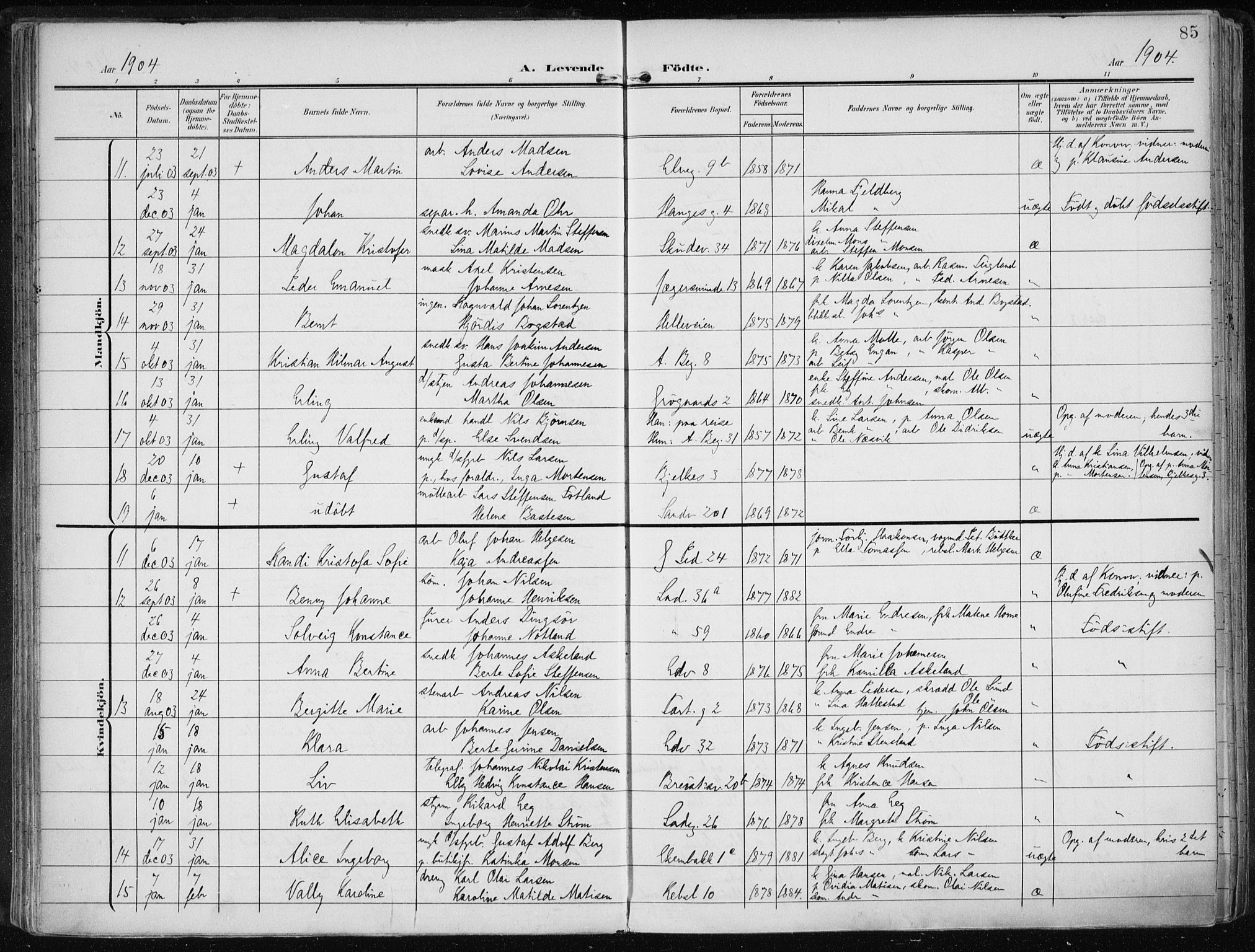 Sandviken Sokneprestembete, AV/SAB-A-77601/H/Ha/L0006: Parish register (official) no. B 3, 1901-1912, p. 85