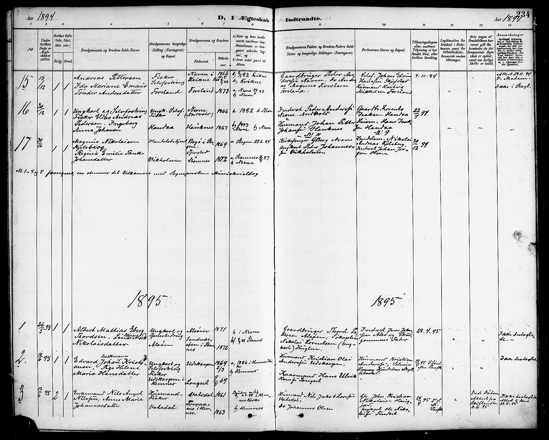 Ministerialprotokoller, klokkerbøker og fødselsregistre - Nordland, AV/SAT-A-1459/838/L0559: Parish register (copy) no. 838C06, 1893-1910, p. 234