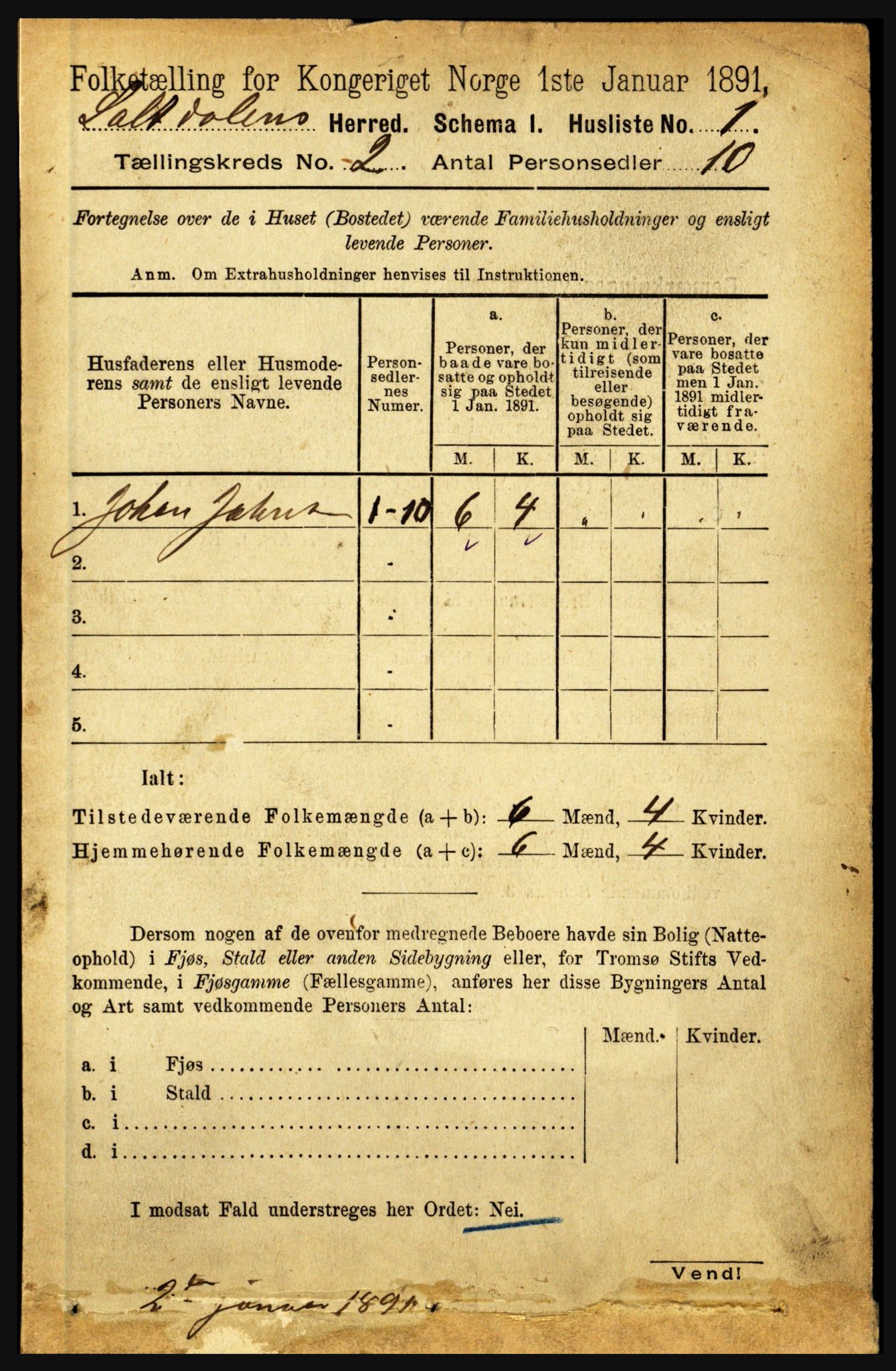 RA, 1891 census for 1840 Saltdal, 1891, p. 543