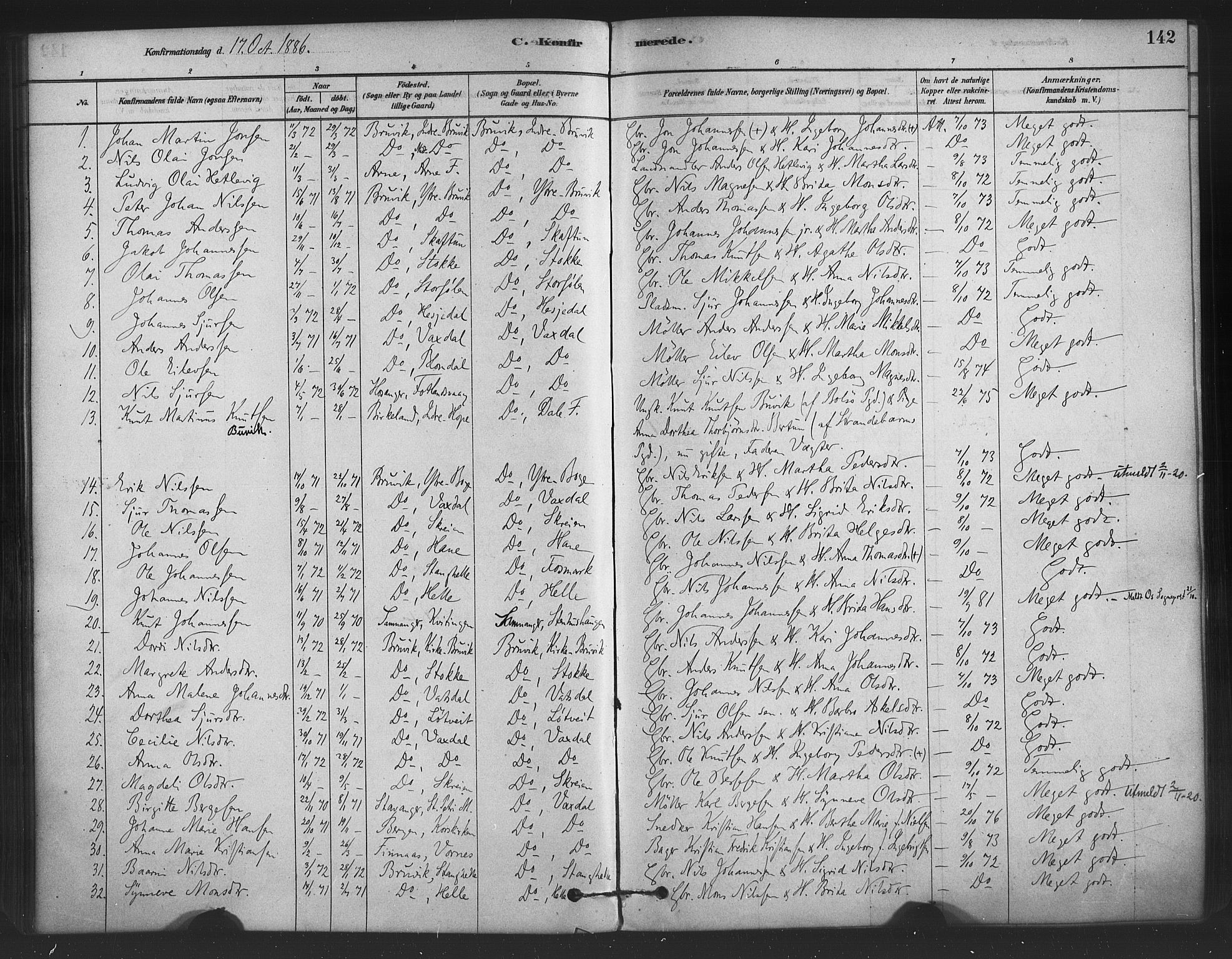 Bruvik Sokneprestembete, SAB/A-74701/H/Haa: Parish register (official) no. B 1, 1878-1904, p. 142