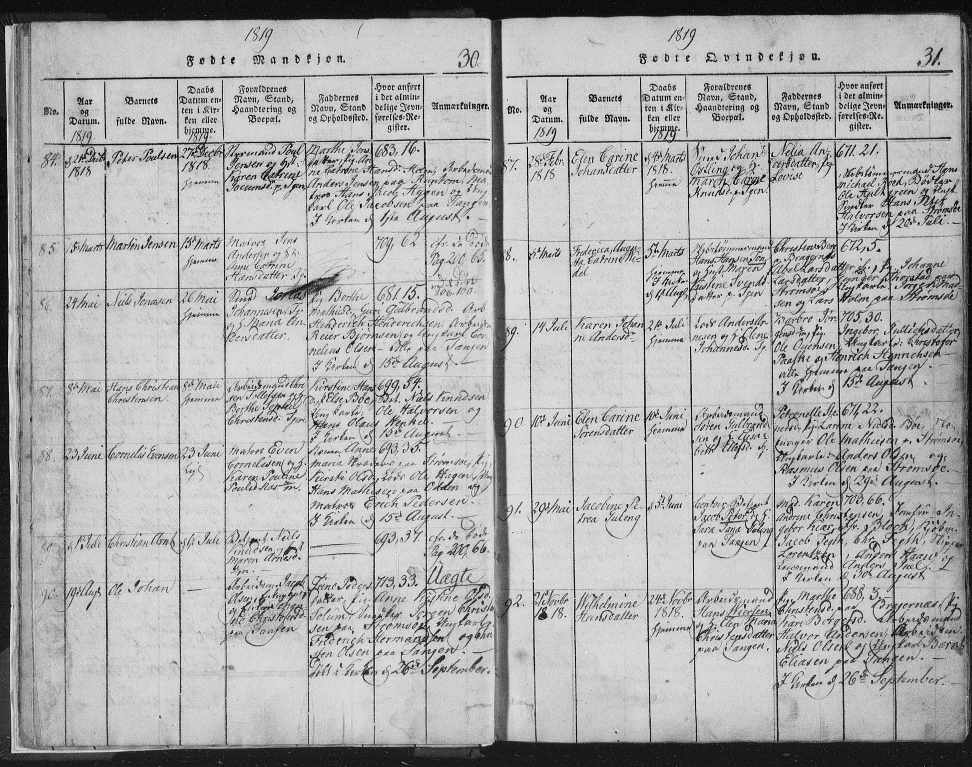 Strømsø kirkebøker, AV/SAKO-A-246/F/Fb/L0004: Parish register (official) no. II 4, 1814-1843, p. 30-31