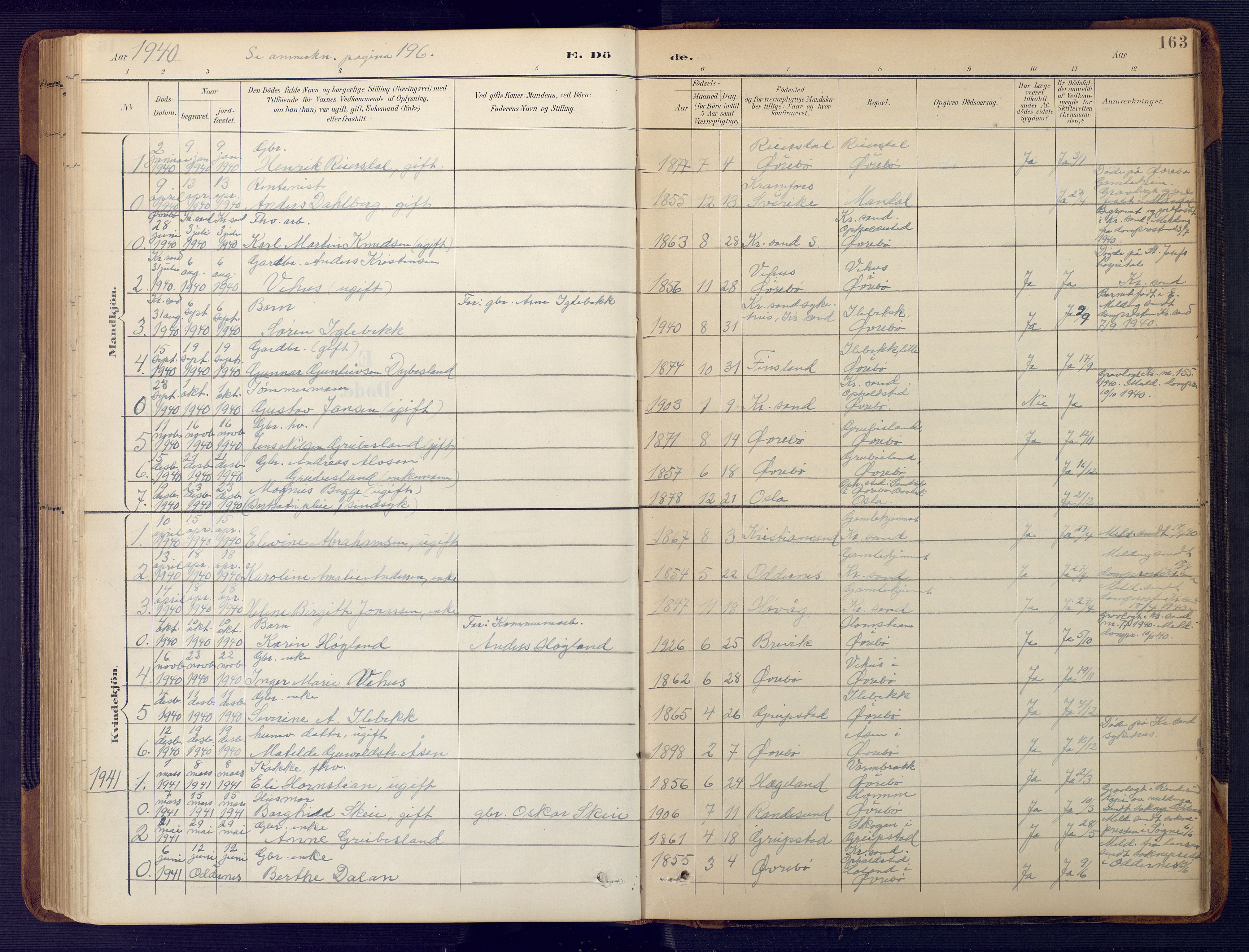 Vennesla sokneprestkontor, AV/SAK-1111-0045/Fb/Fbc/L0003: Parish register (copy) no. B 3, 1895-1946, p. 163