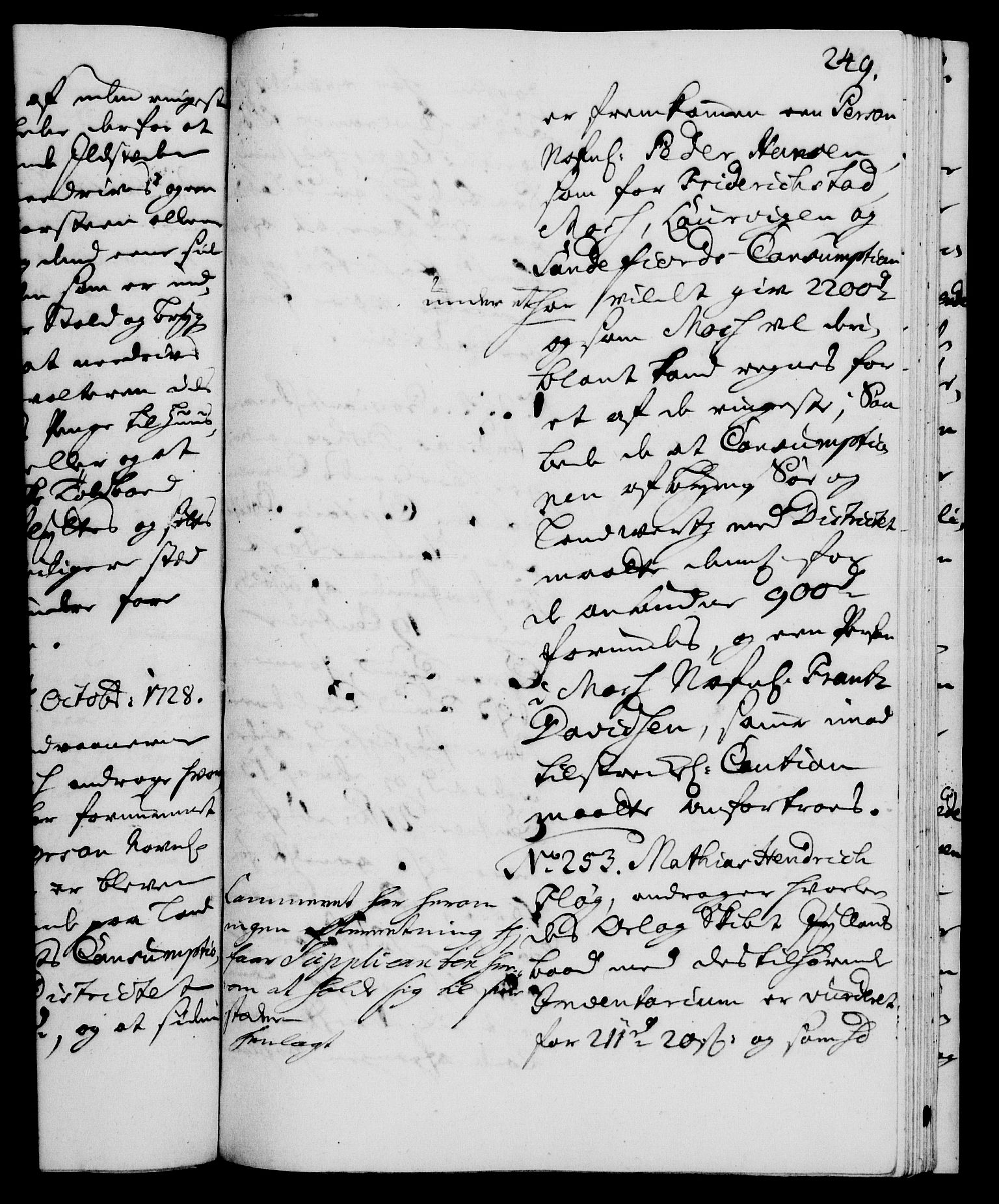 Rentekammeret, Kammerkanselliet, RA/EA-3111/G/Gh/Gha/L0010: Norsk ekstraktmemorialprotokoll (merket RK 53.55), 1728, p. 249
