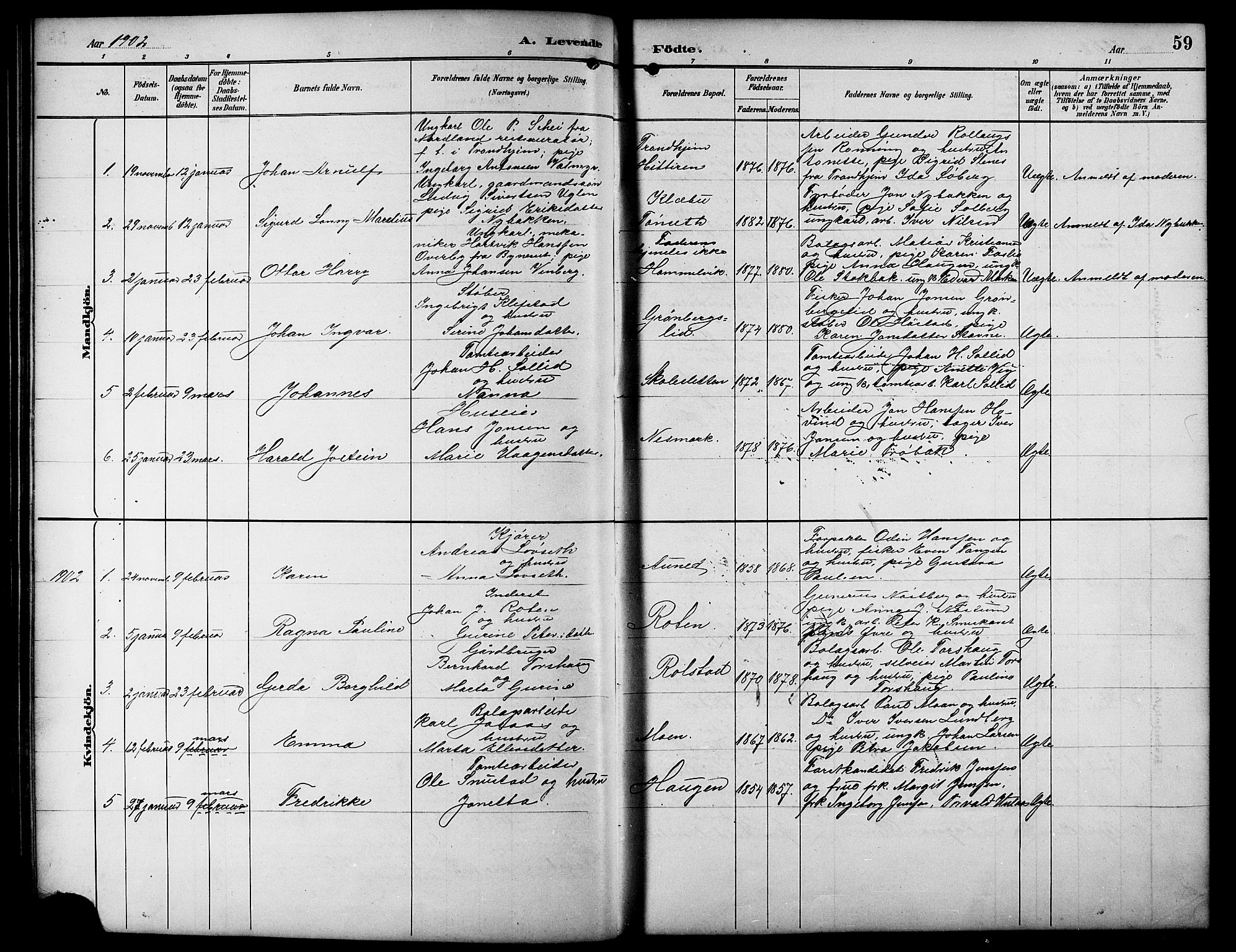 Ministerialprotokoller, klokkerbøker og fødselsregistre - Sør-Trøndelag, SAT/A-1456/617/L0431: Parish register (copy) no. 617C01, 1889-1910, p. 59