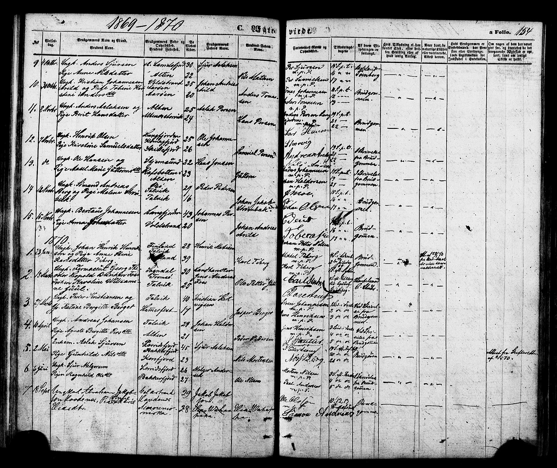 Talvik sokneprestkontor, SATØ/S-1337/H/Ha/L0011kirke: Parish register (official) no. 11, 1864-1877, p. 154