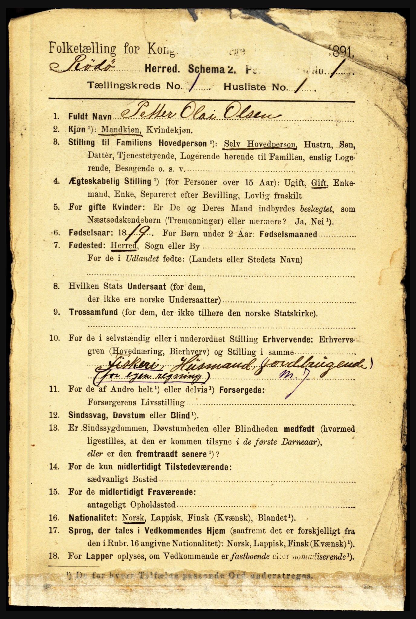 RA, 1891 census for 1836 Rødøy, 1891, p. 37