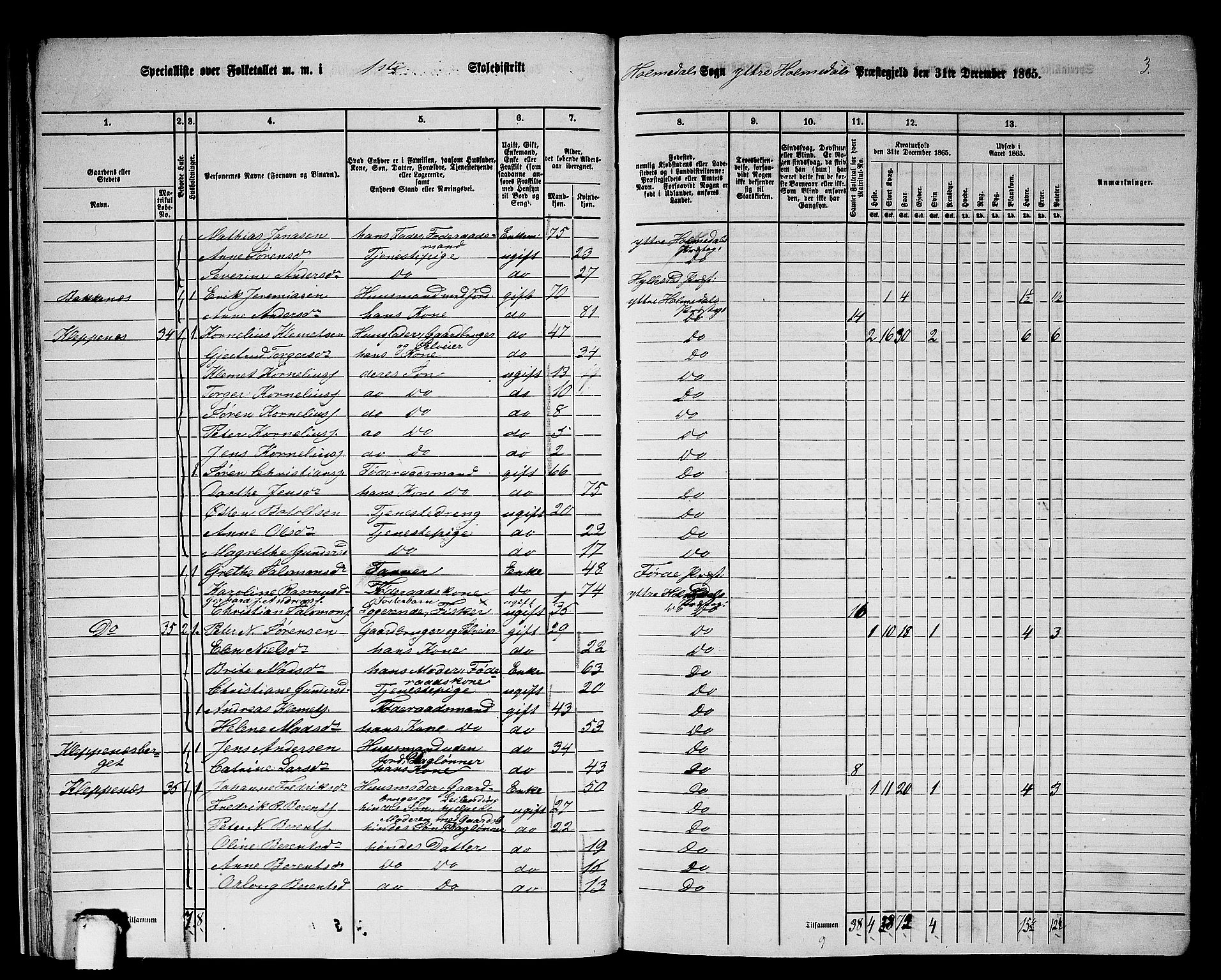 RA, 1865 census for Ytre Holmedal, 1865, p. 27