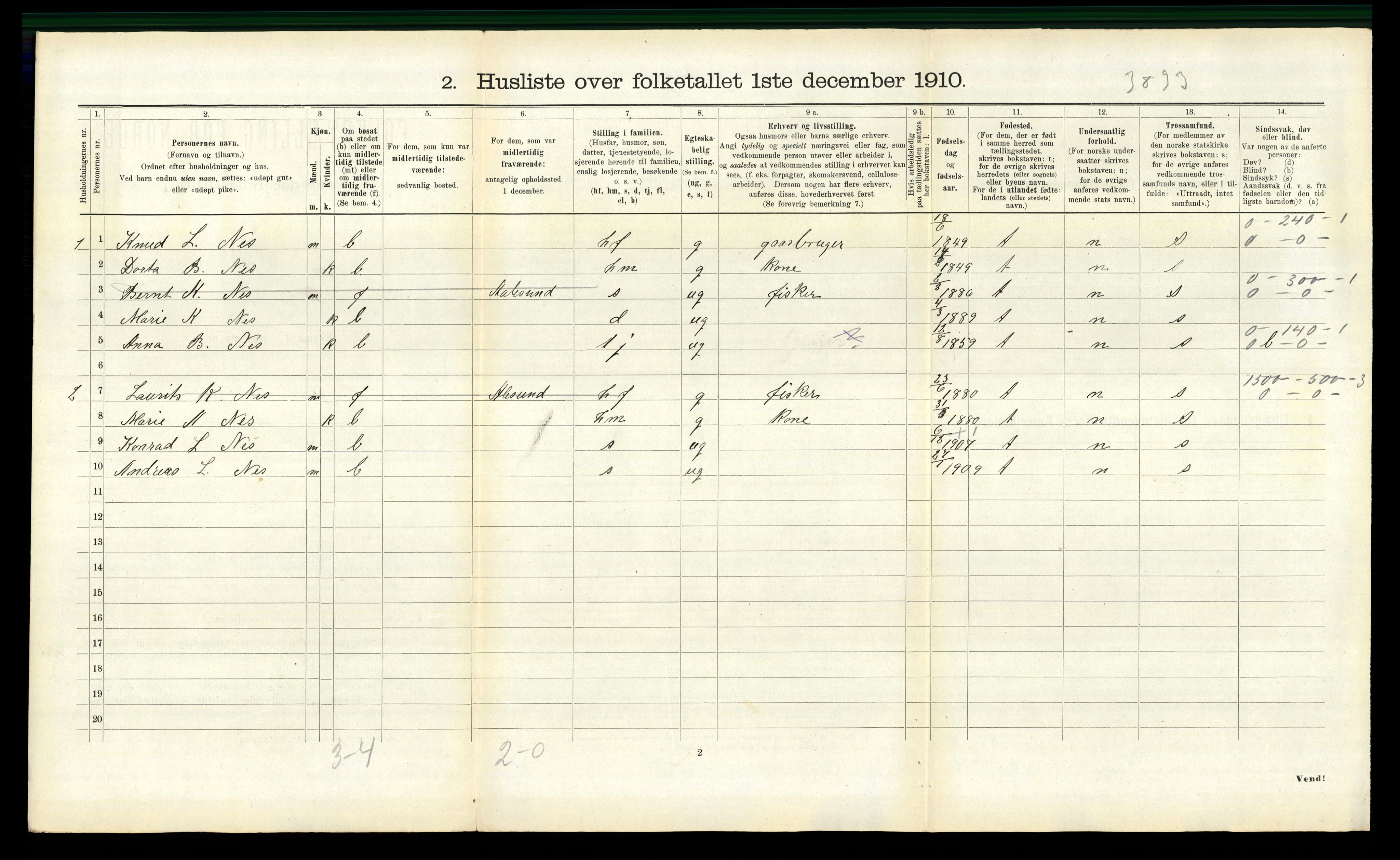 RA, 1910 census for Borgund, 1910, p. 1750