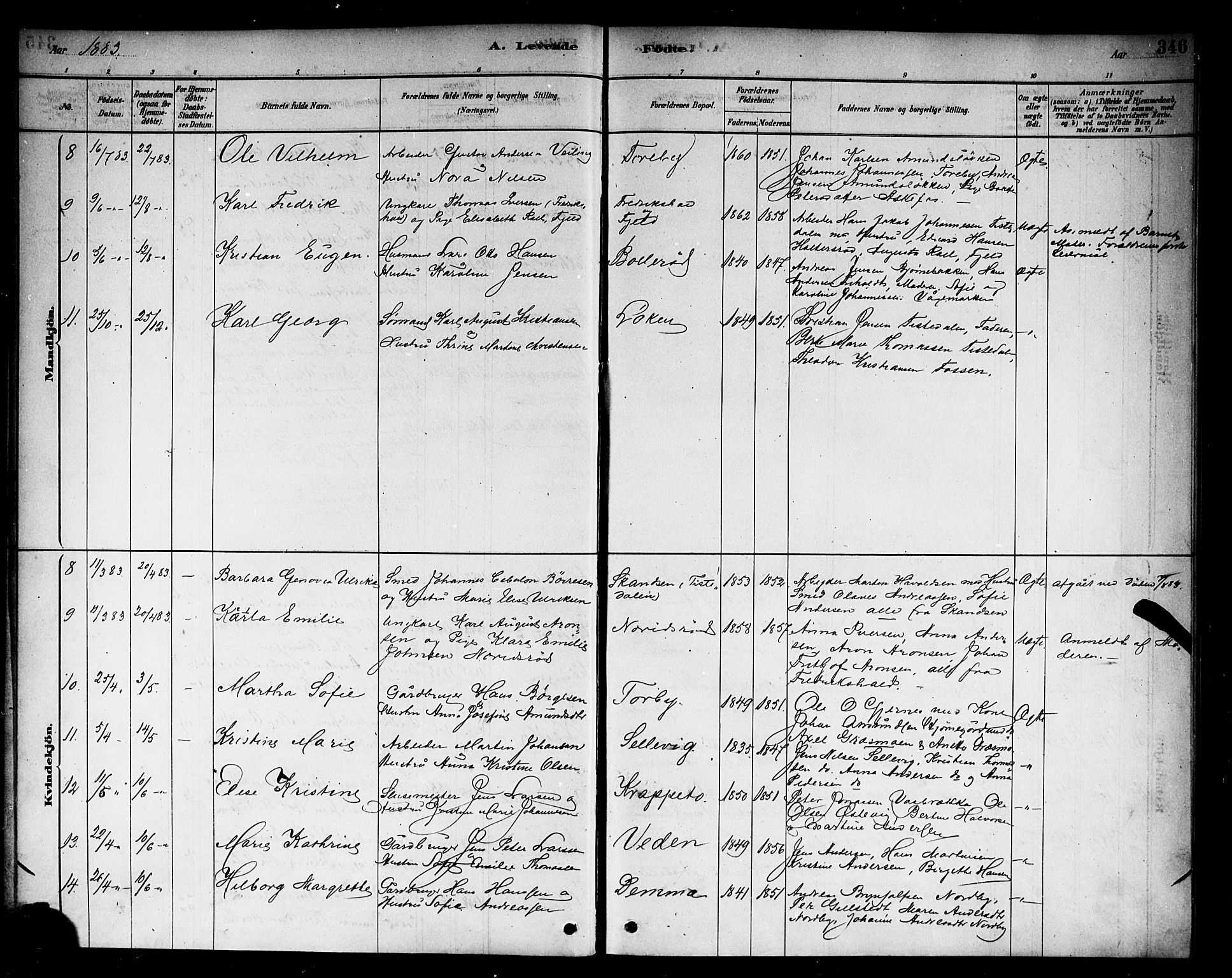 Berg prestekontor Kirkebøker, AV/SAO-A-10902/F/Fb/L0001: Parish register (official) no. II 1, 1878-1887, p. 346