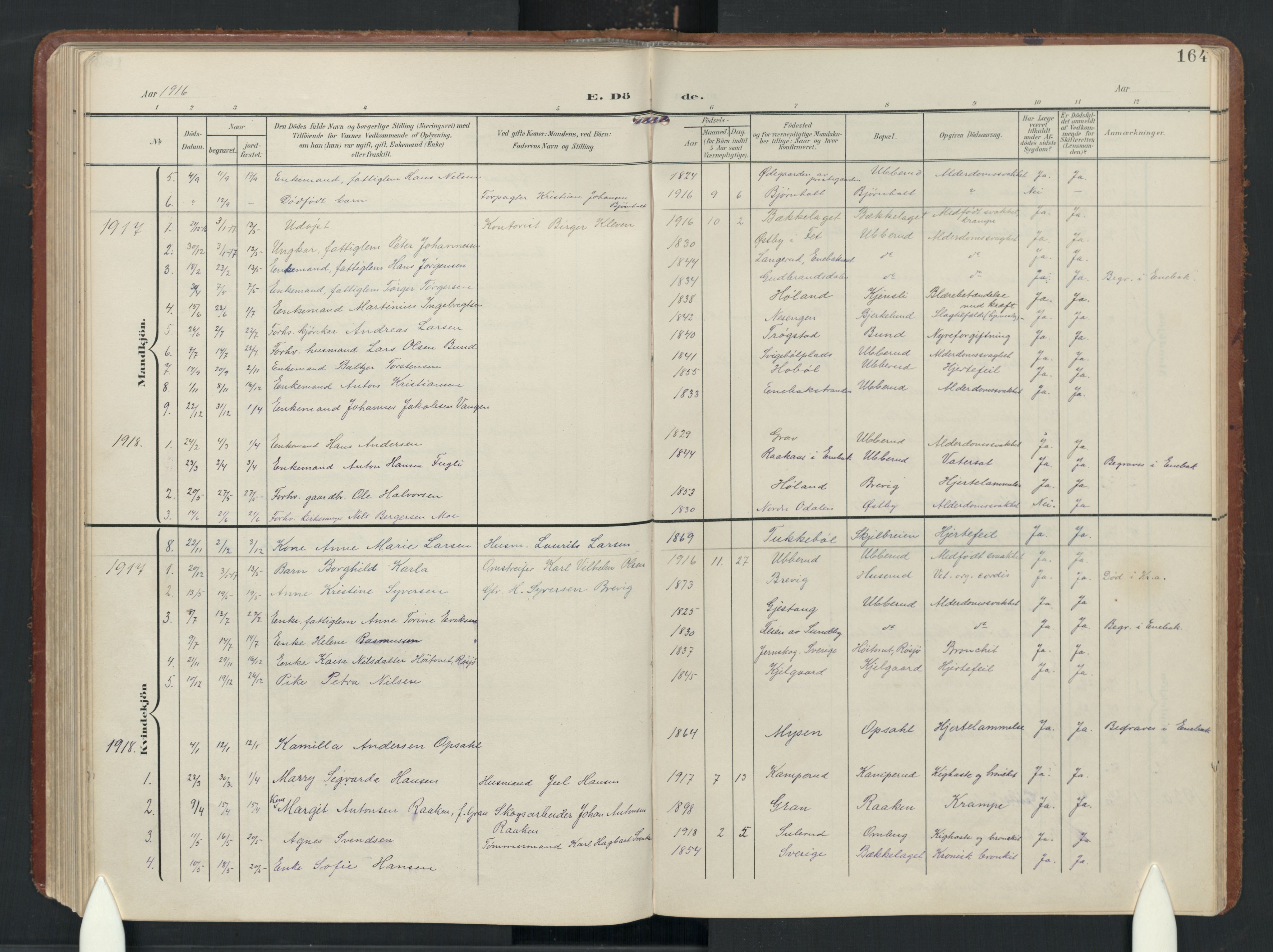 Enebakk prestekontor Kirkebøker, AV/SAO-A-10171c/G/Gb/L0003: Parish register (copy) no. II 3, 1903-1970, p. 164