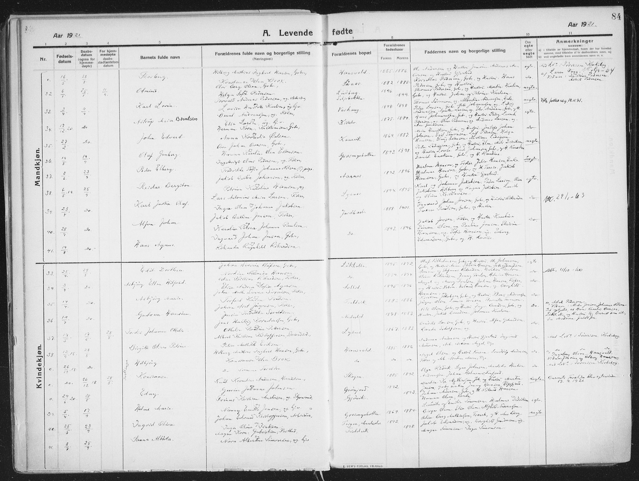 Lenvik sokneprestembete, SATØ/S-1310/H/Ha/Haa/L0016kirke: Parish register (official) no. 16, 1910-1924, p. 84