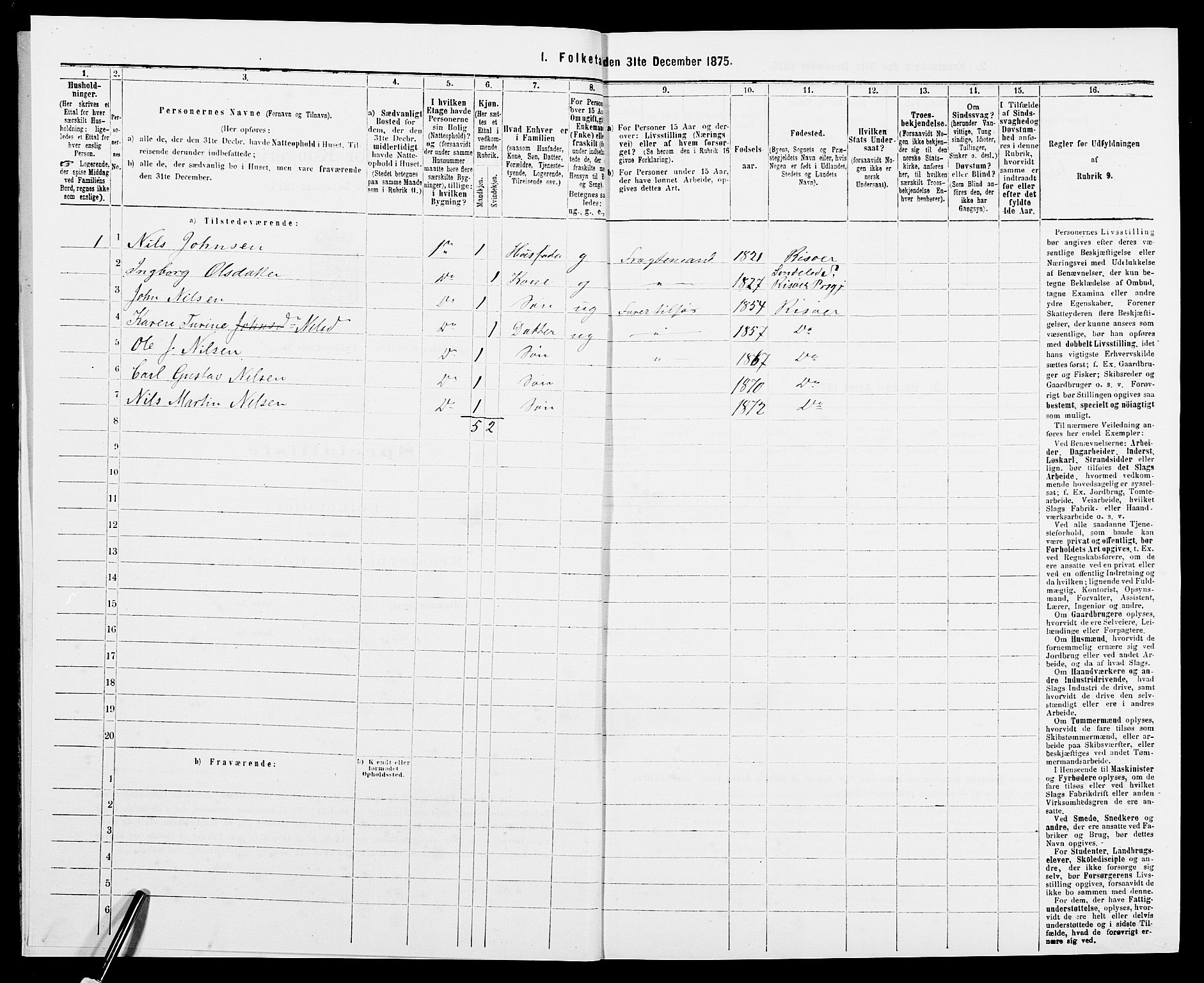 SAK, 1875 census for 0901B Risør/Risør, 1875, p. 13