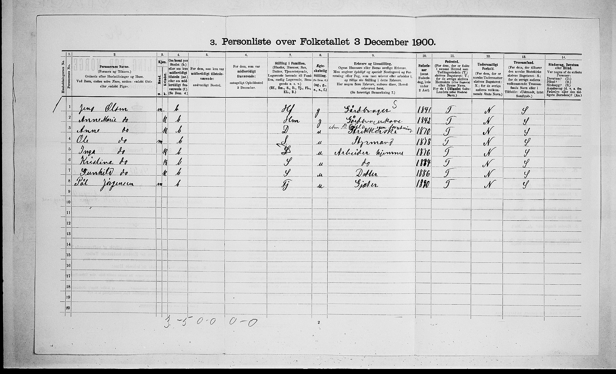 SAKO, 1900 census for Skåtøy, 1900, p. 193