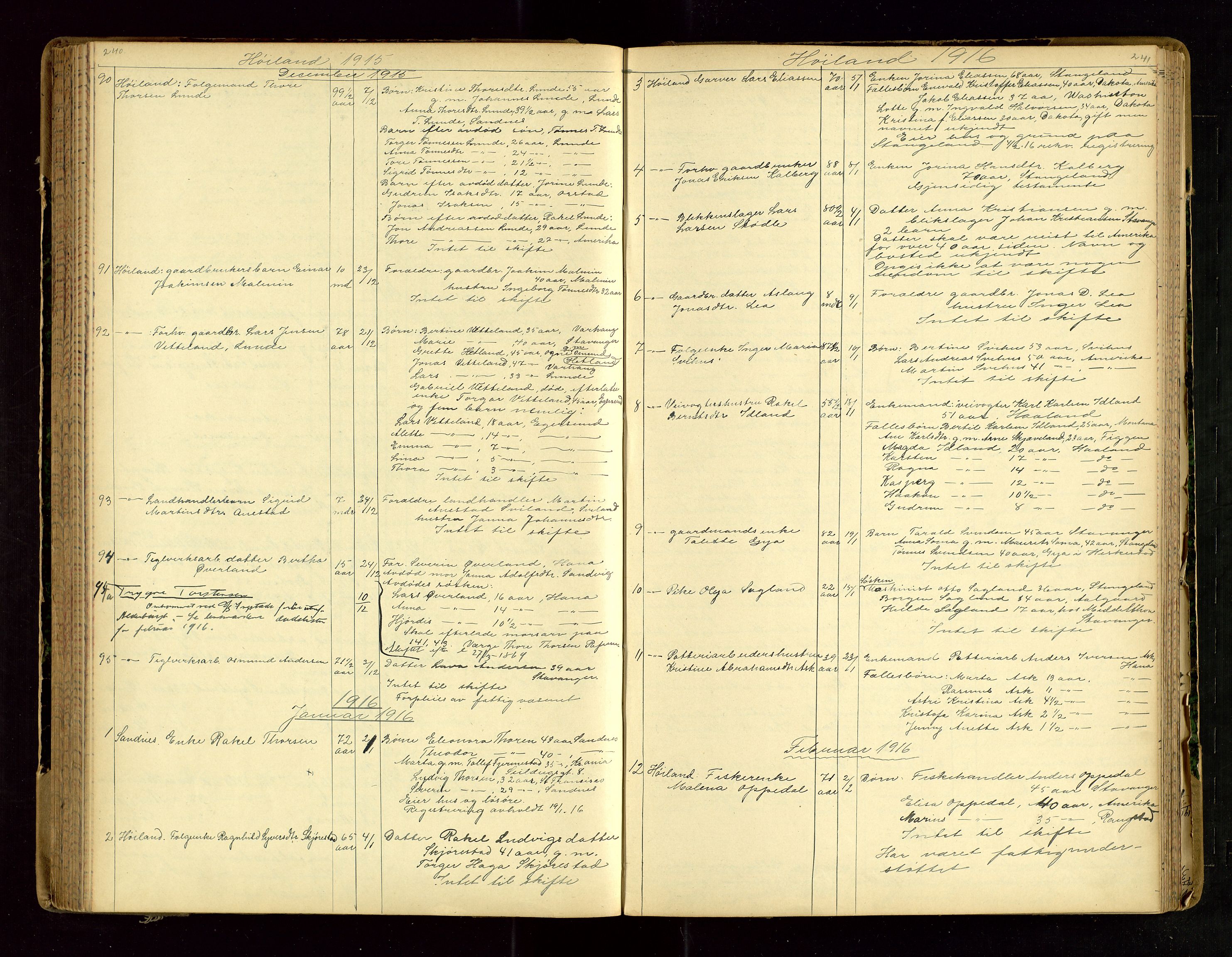 Jæren sorenskriveri, SAST/A-100310/01/5/52/52B/L0003: DØDSFALLPROTOKOLL, 1910-1916, p. 240-241