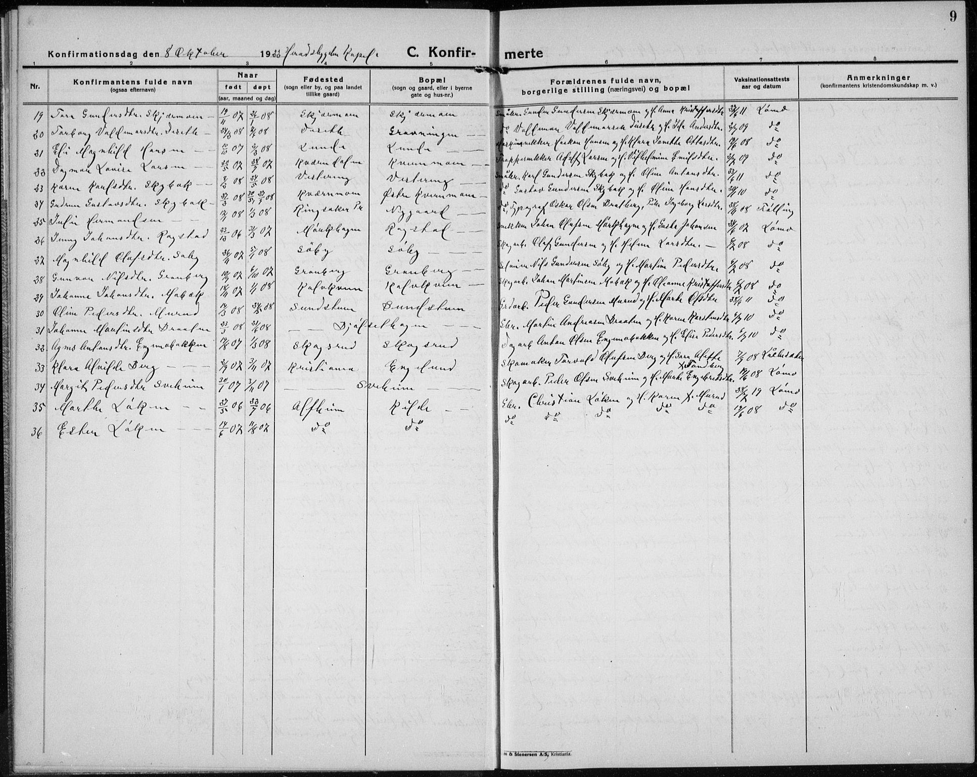 Elverum prestekontor, SAH/PREST-044/H/Ha/Hab/L0032: Parish register (copy) no. 32, 1922-1936, p. 9