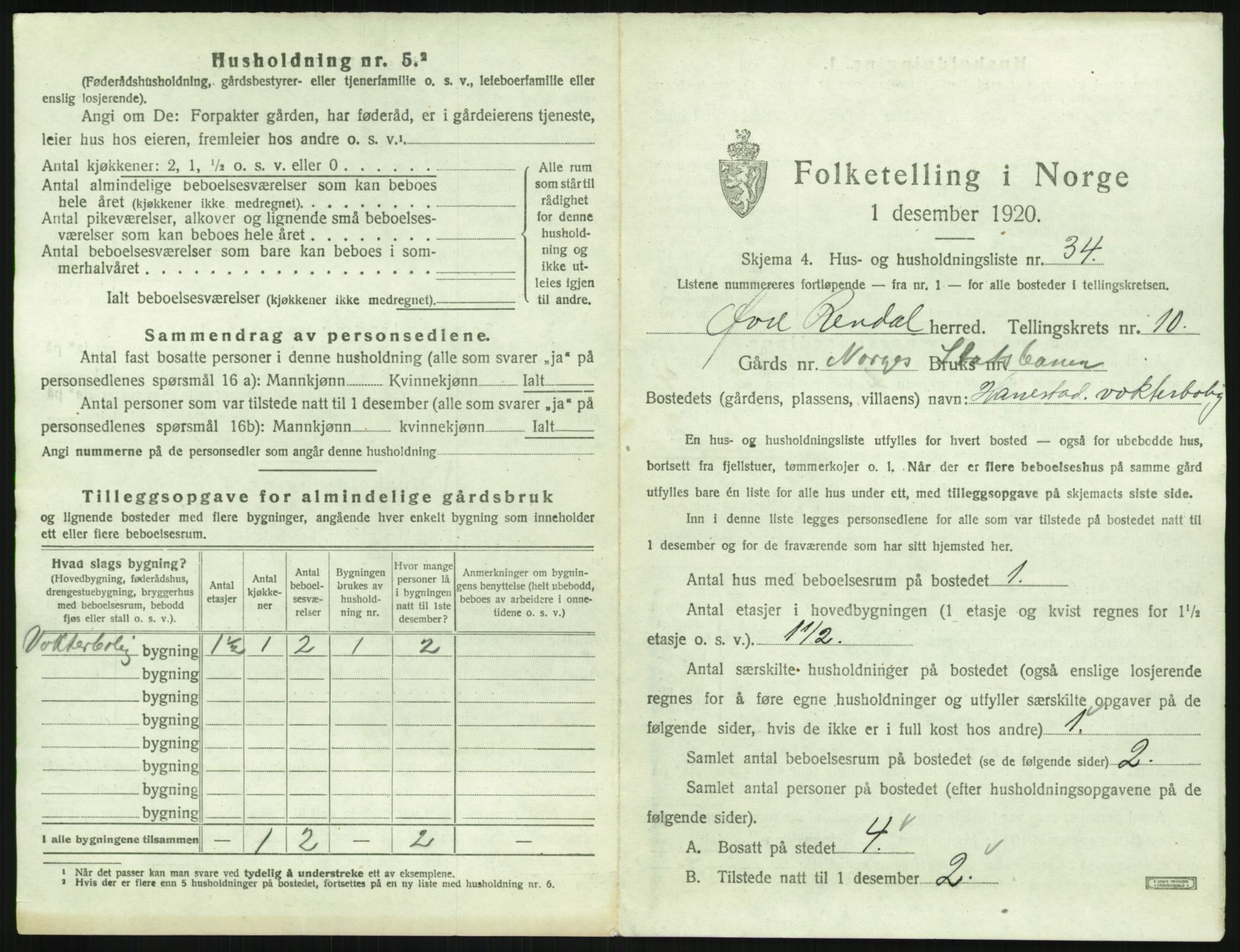 SAH, 1920 census for Øvre Rendal, 1920, p. 675