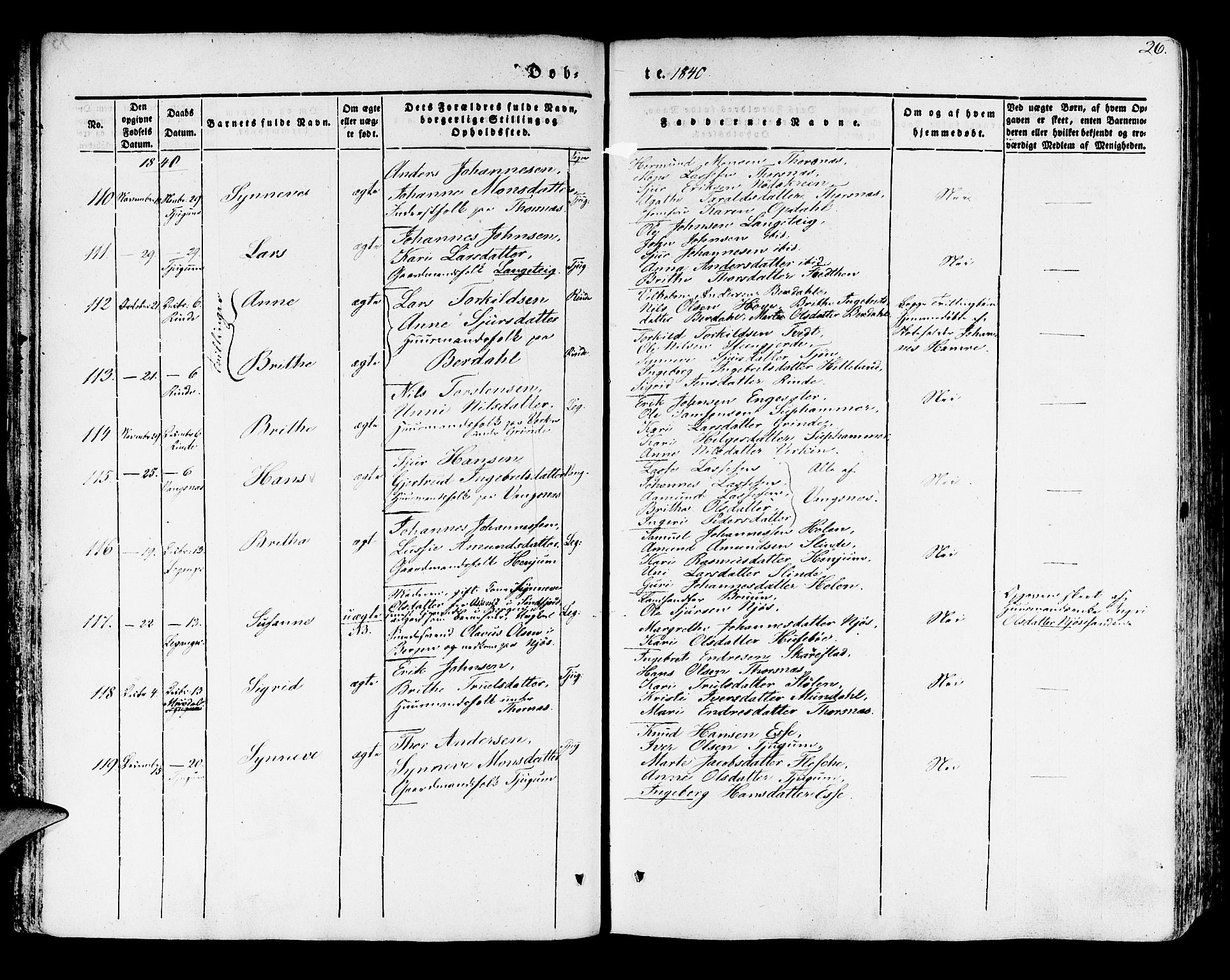 Leikanger sokneprestembete, AV/SAB-A-81001/H/Haa/Haaa/L0007: Parish register (official) no. A 7, 1838-1851, p. 26