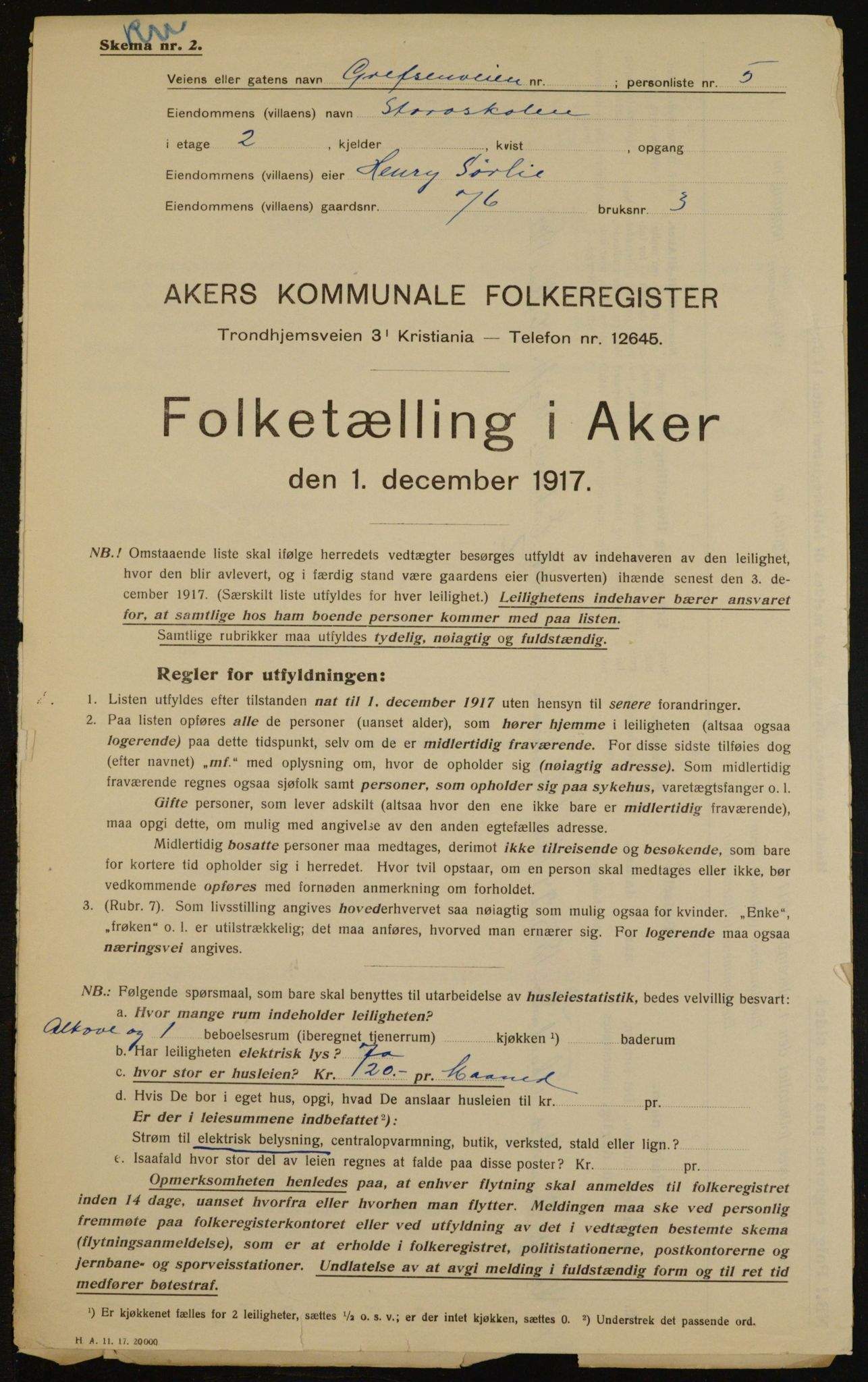 OBA, Municipal Census 1917 for Aker, 1917, p. 16220