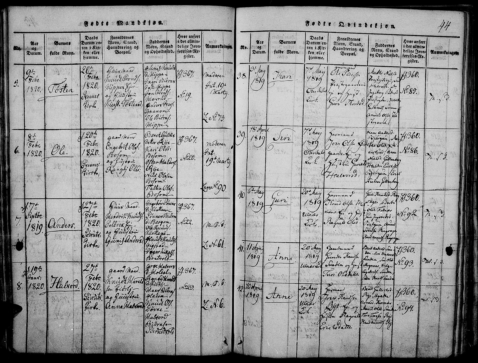 Nord-Aurdal prestekontor, SAH/PREST-132/H/Ha/Haa/L0002: Parish register (official) no. 2, 1816-1828, p. 44