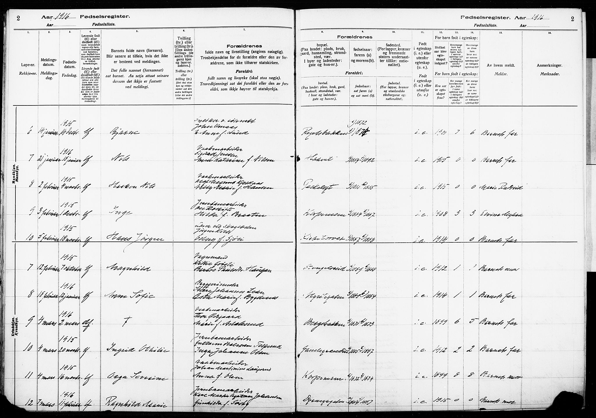 Kongsberg kirkebøker, AV/SAKO-A-22/J/Ja/L0001: Birth register no. I 1, 1916-1927, p. 2