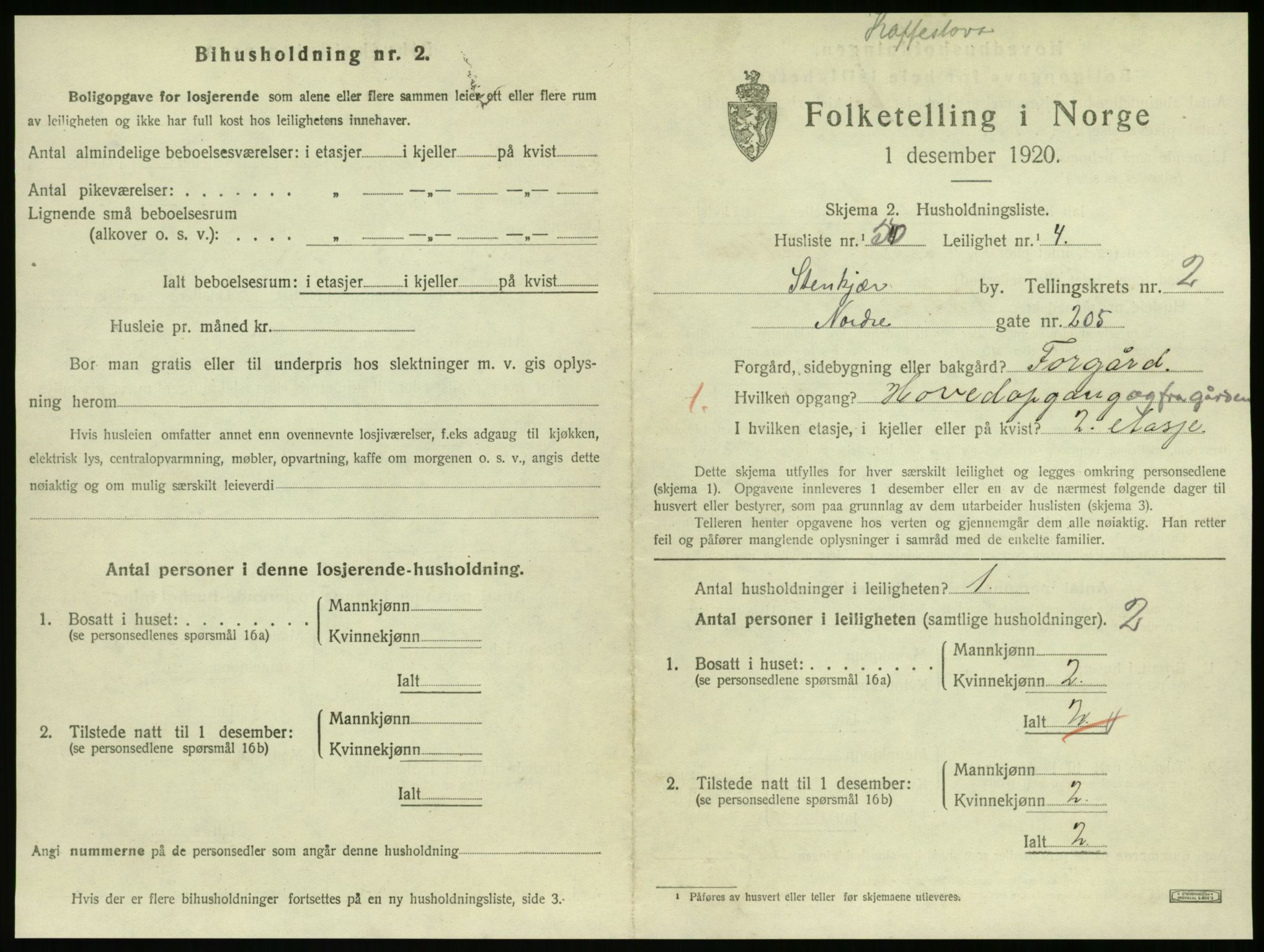 SAT, 1920 census for Steinkjer, 1920, p. 1700