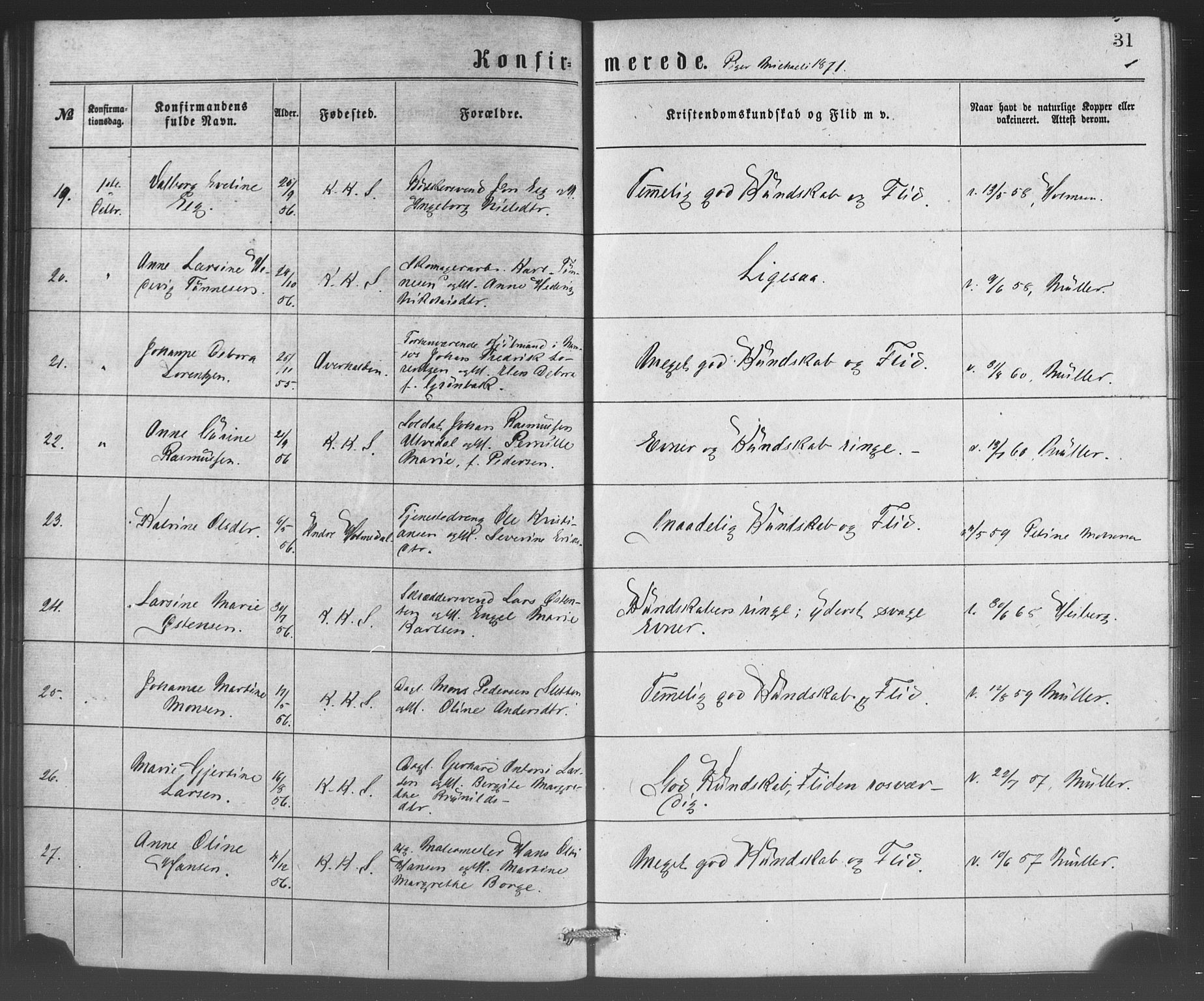 Korskirken sokneprestembete, SAB/A-76101/H/Haa/L0070: Curate's parish register no. A 5, 1869-1885, p. 31