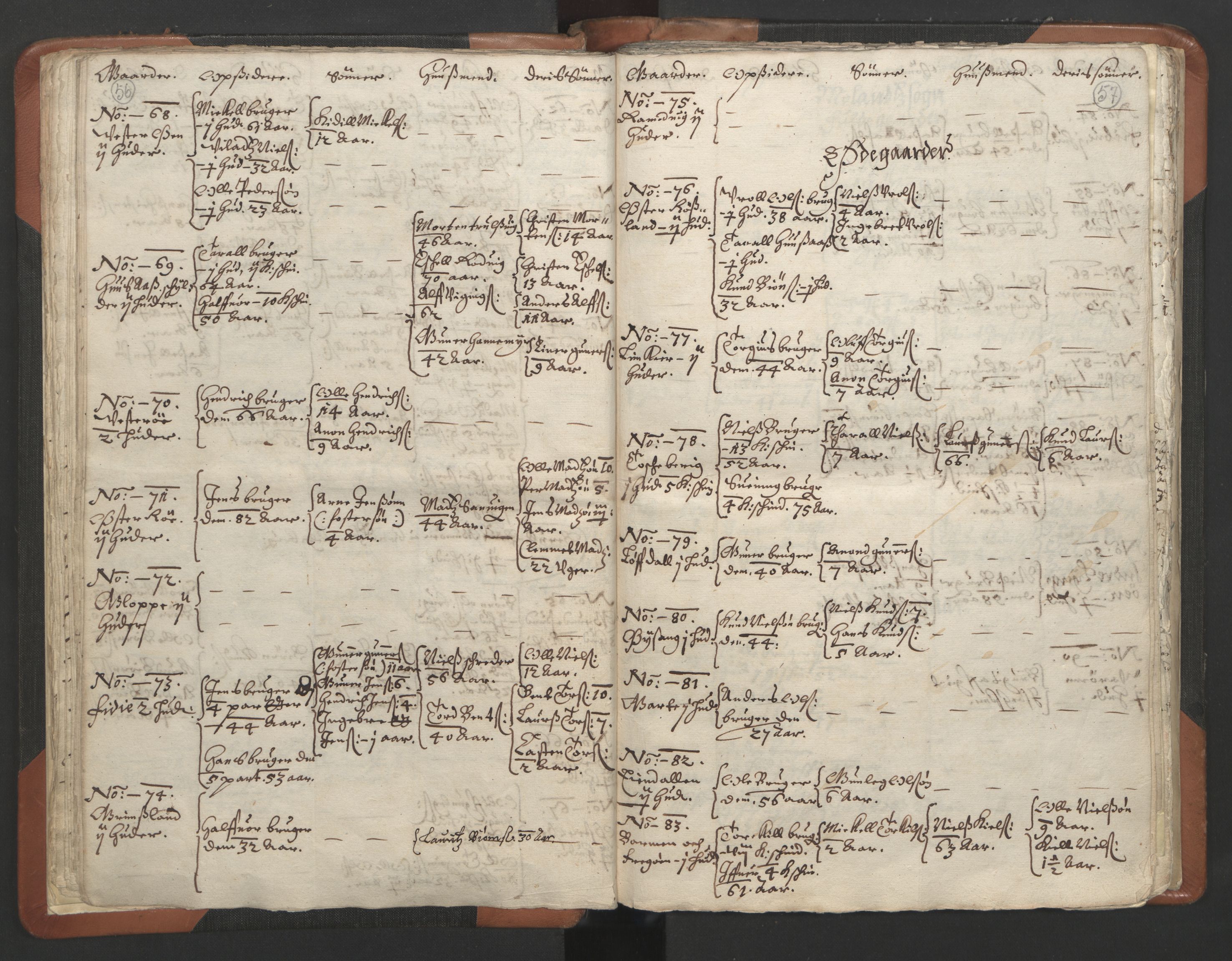 RA, Vicar's Census 1664-1666, no. 13: Nedenes deanery, 1664-1666, p. 56-57