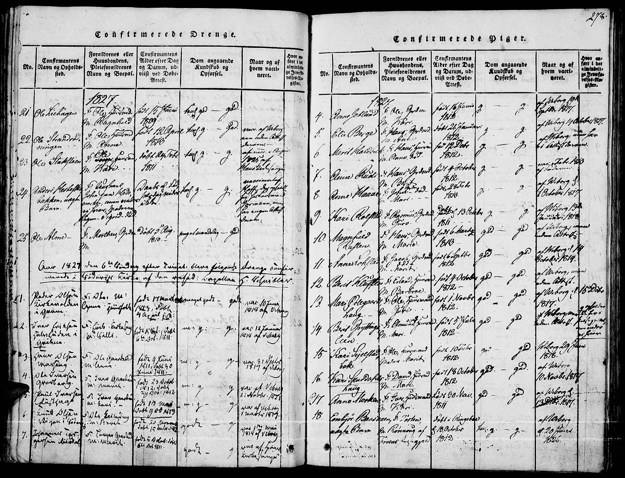 Fron prestekontor, SAH/PREST-078/H/Ha/Haa/L0002: Parish register (official) no. 2, 1816-1827, p. 278