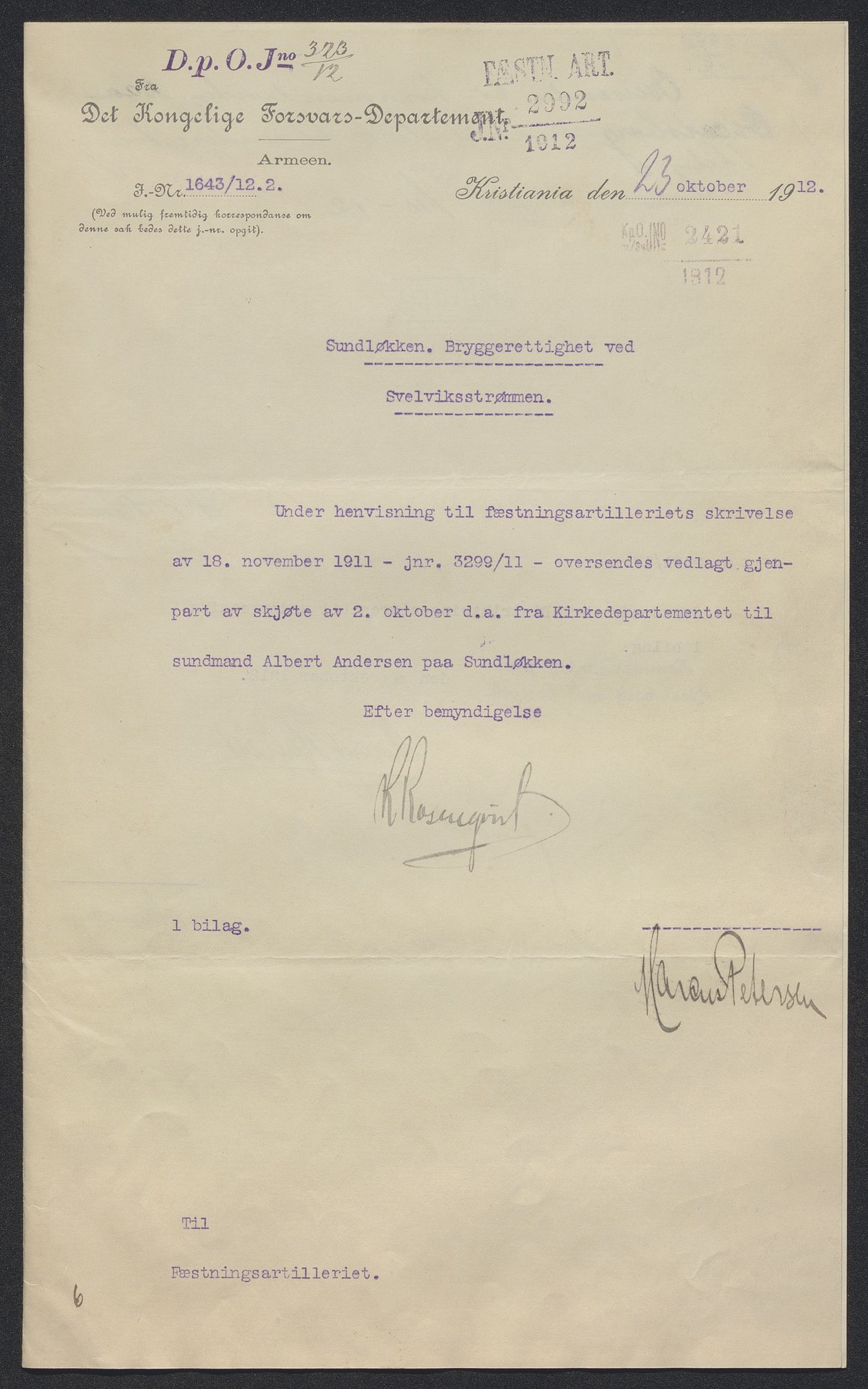 Forsvaret, Oscarsborg festning ingeniørdetasjementet/distriktsingeniøren, AV/RA-RAFA-1865/D/Da/L0154/0008: -- / Bryggeprosjektet samt moloanlegg i Dramstad, 1899-1912, p. 2