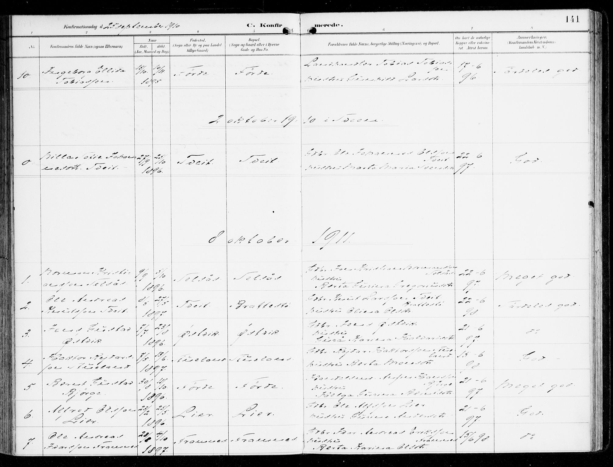 Sveio Sokneprestembete, AV/SAB-A-78501/H/Haa: Parish register (official) no. D 2, 1894-1916, p. 141