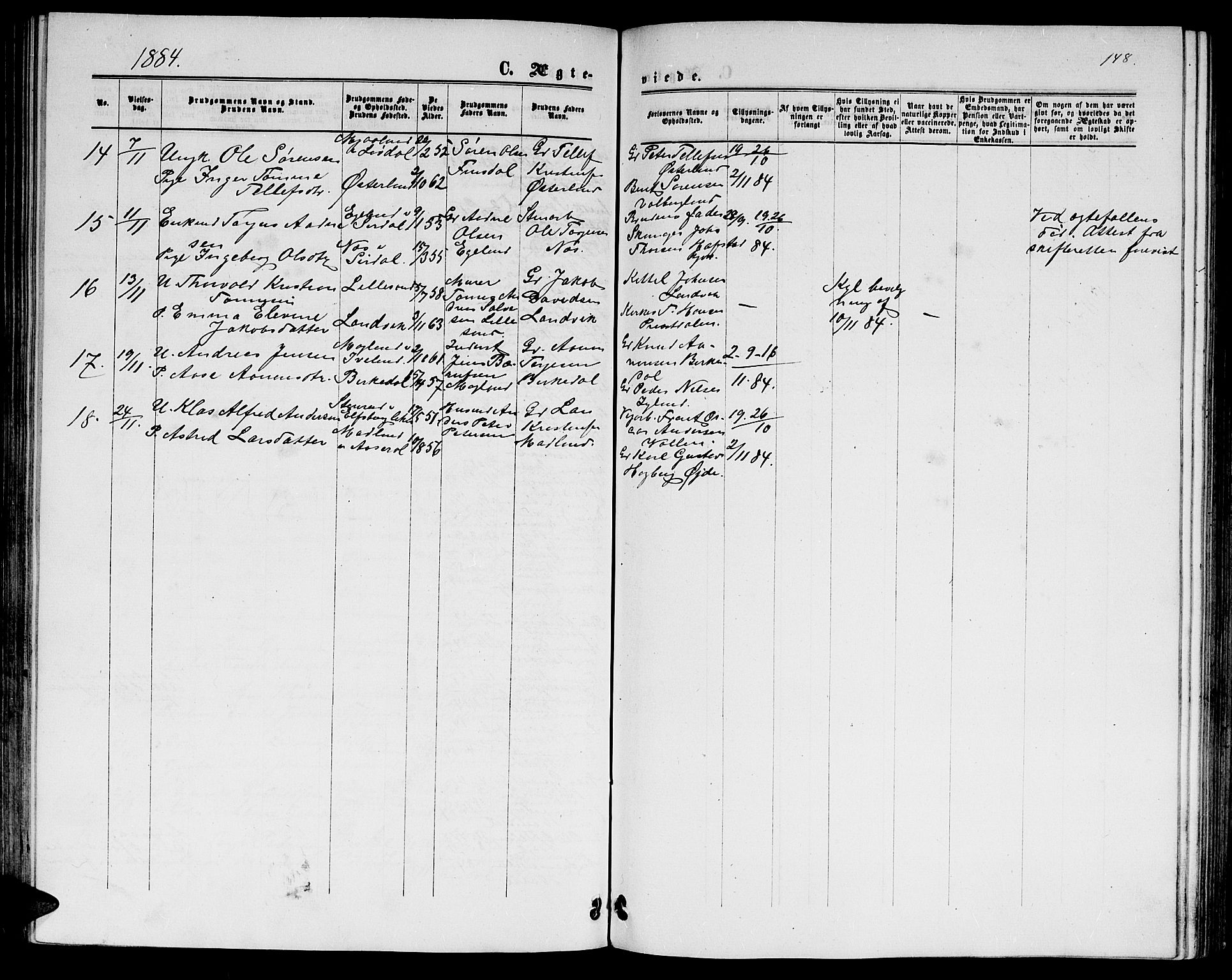 Hommedal sokneprestkontor, SAK/1111-0023/F/Fb/Fbb/L0006: Parish register (copy) no. B 6, 1869-1884, p. 148