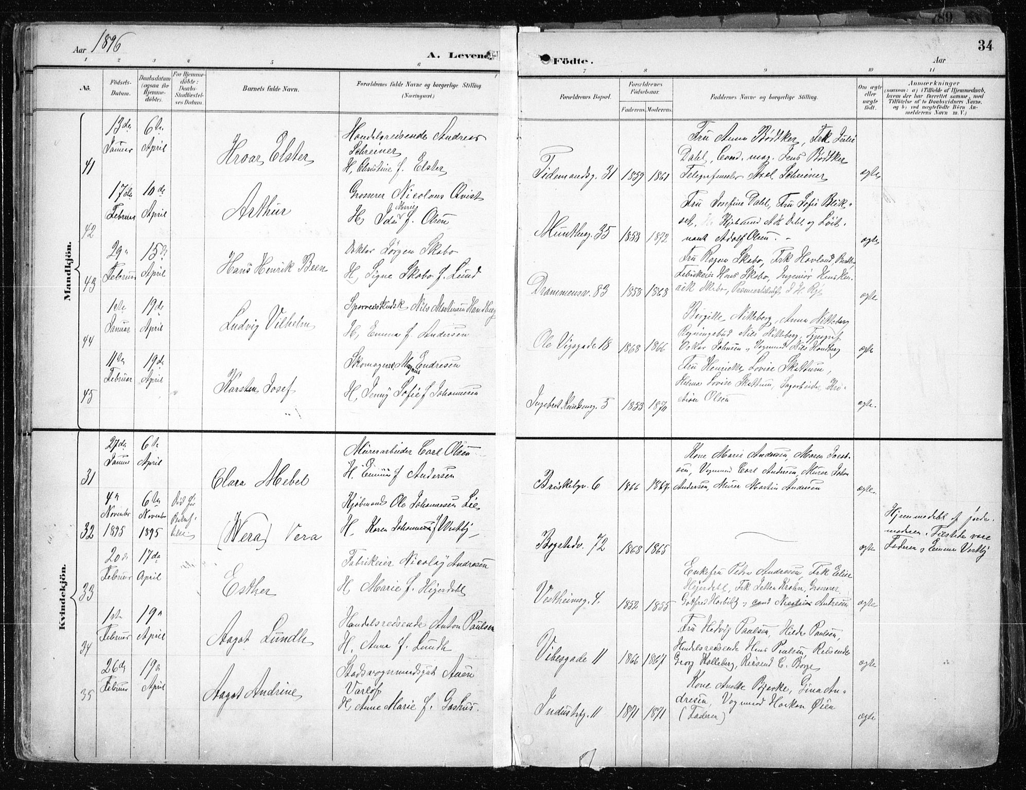 Uranienborg prestekontor Kirkebøker, AV/SAO-A-10877/F/Fa/L0005: Parish register (official) no. 5, 1895-1907, p. 34