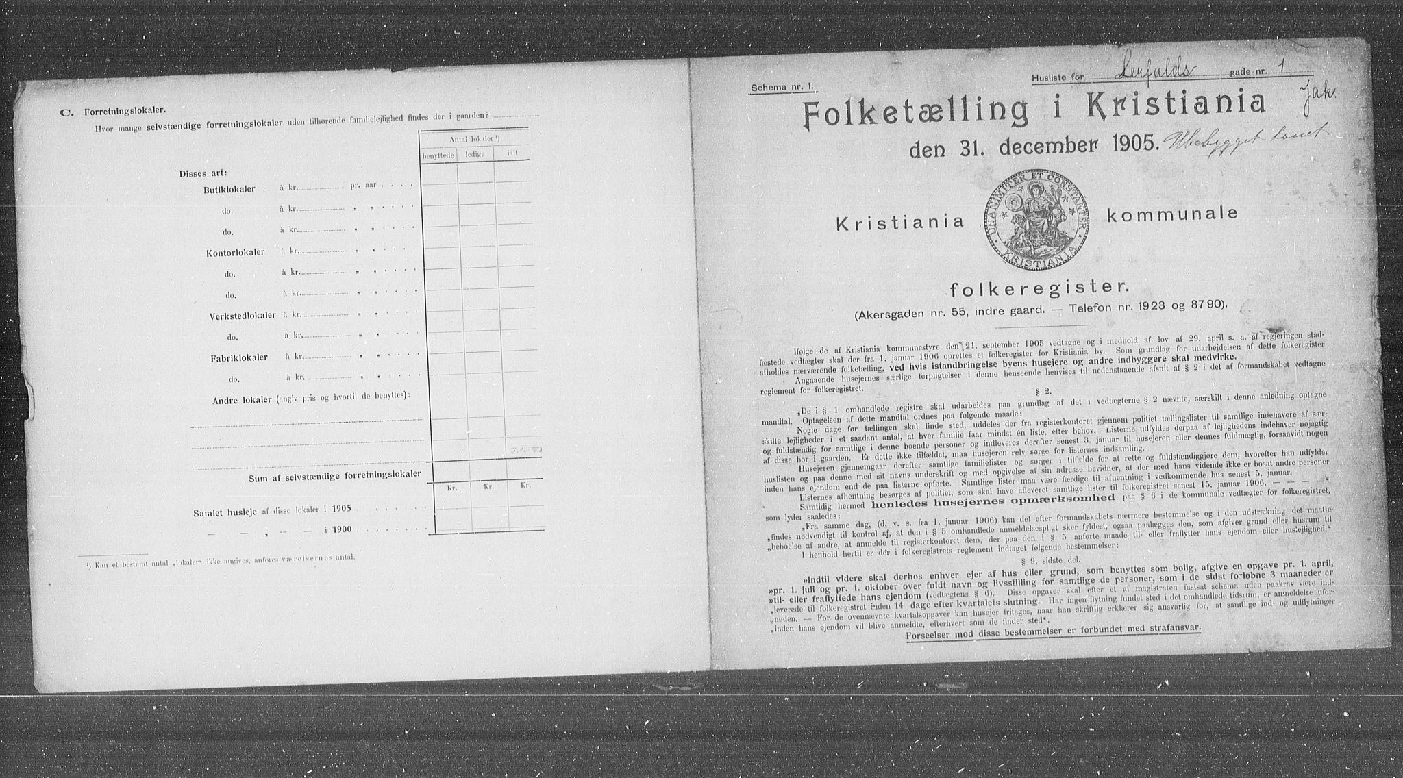 OBA, Municipal Census 1905 for Kristiania, 1905, p. 30113