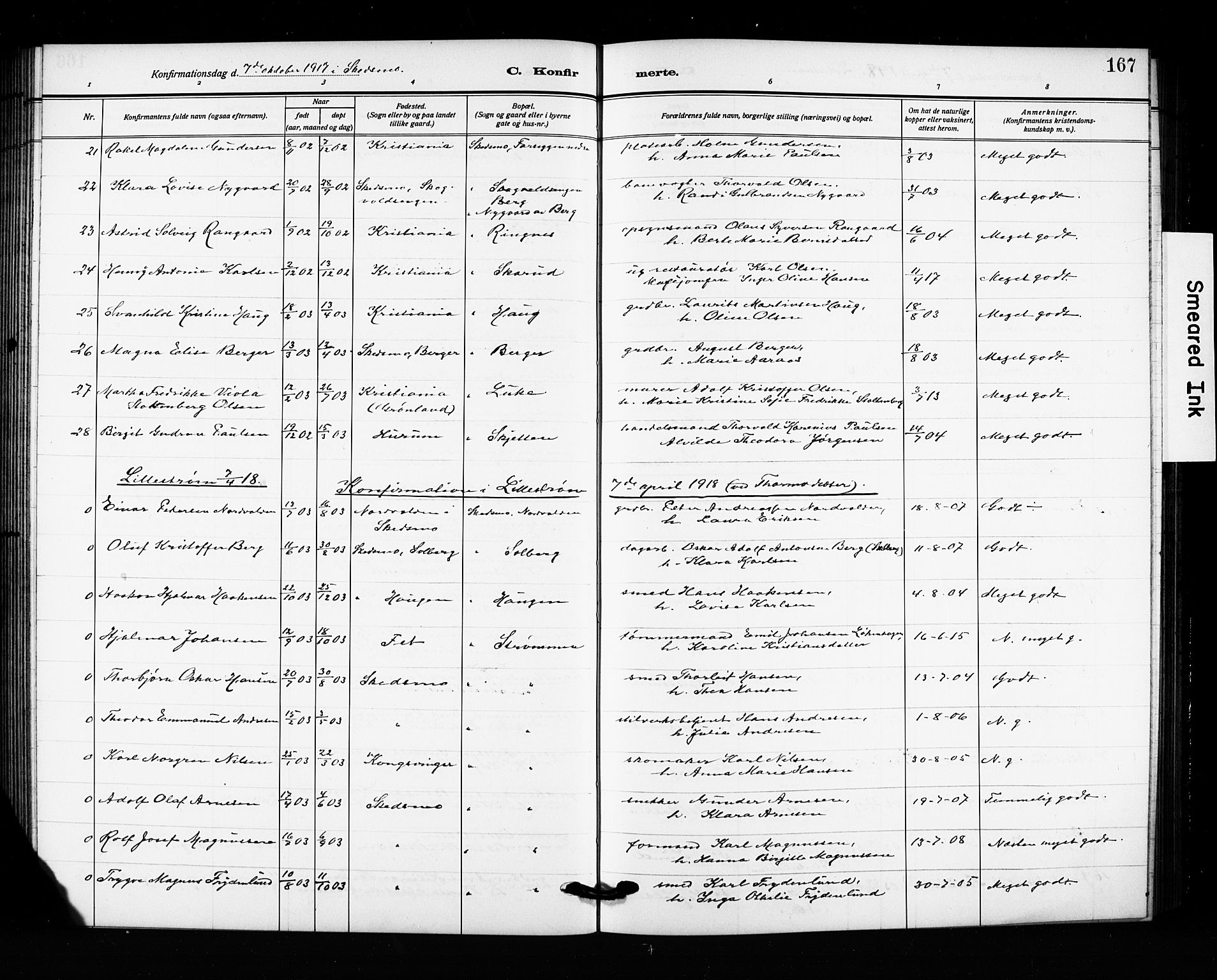 Skedsmo prestekontor Kirkebøker, AV/SAO-A-10033a/G/Ga/L0006: Parish register (copy) no. I 6, 1912-1926, p. 167