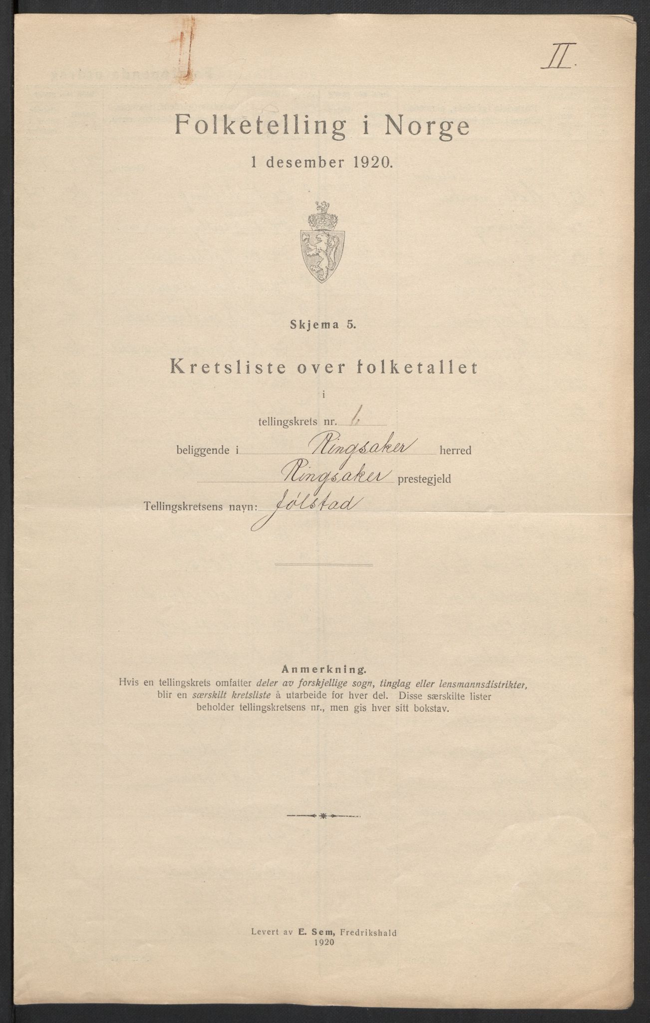 SAH, 1920 census for Ringsaker, 1920, p. 18