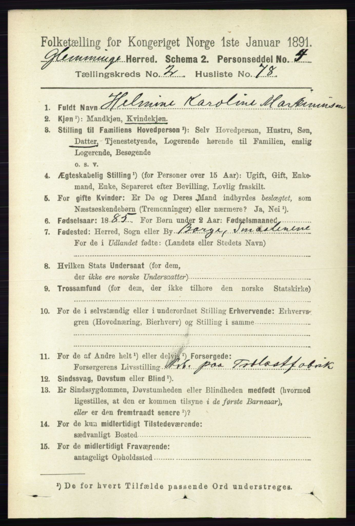 RA, 1891 census for 0132 Glemmen, 1891, p. 1203