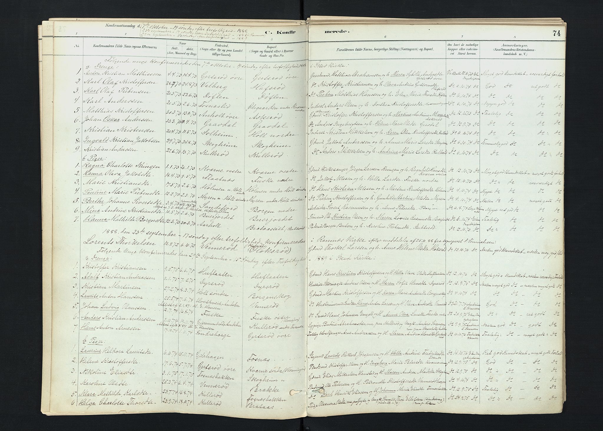 Stokke kirkebøker, SAKO/A-320/F/Fc/L0001: Parish register (official) no. III 1, 1884-1910, p. 74