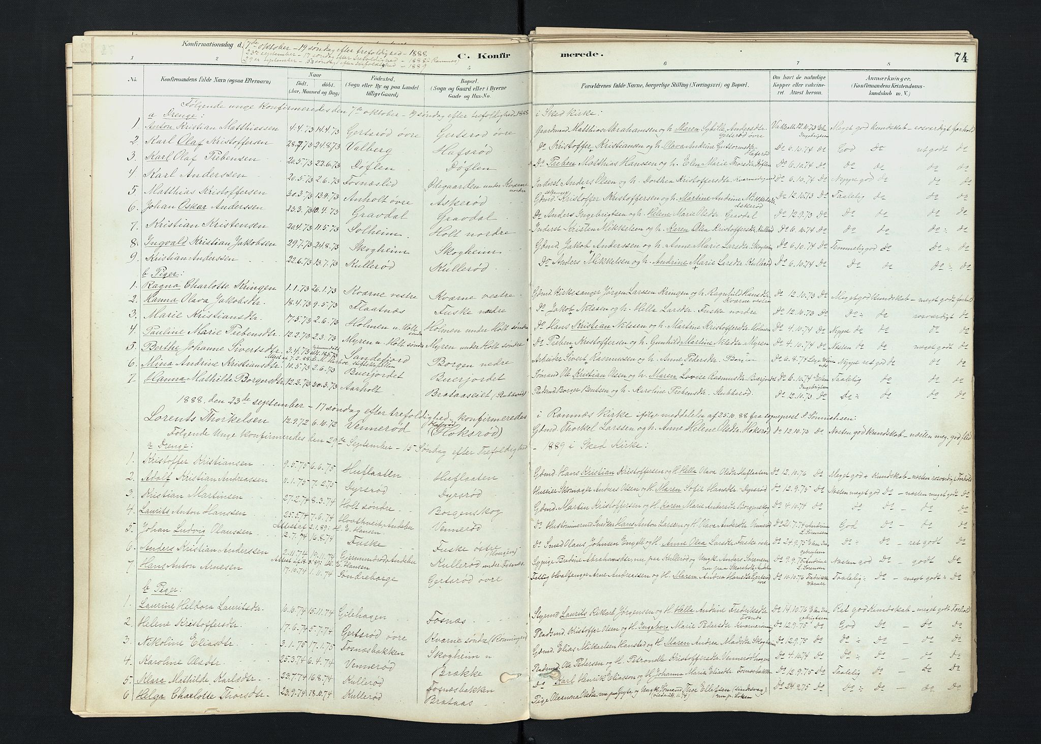 Stokke kirkebøker, AV/SAKO-A-320/F/Fc/L0001: Parish register (official) no. III 1, 1884-1910, p. 74