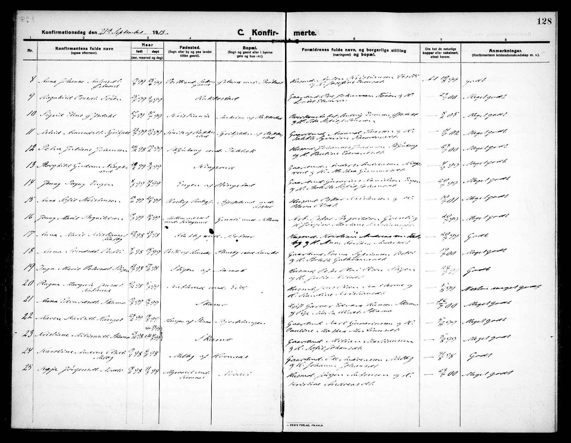 Høland prestekontor Kirkebøker, AV/SAO-A-10346a/F/Fa/L0016: Parish register (official) no. I 16, 1912-1921, p. 128