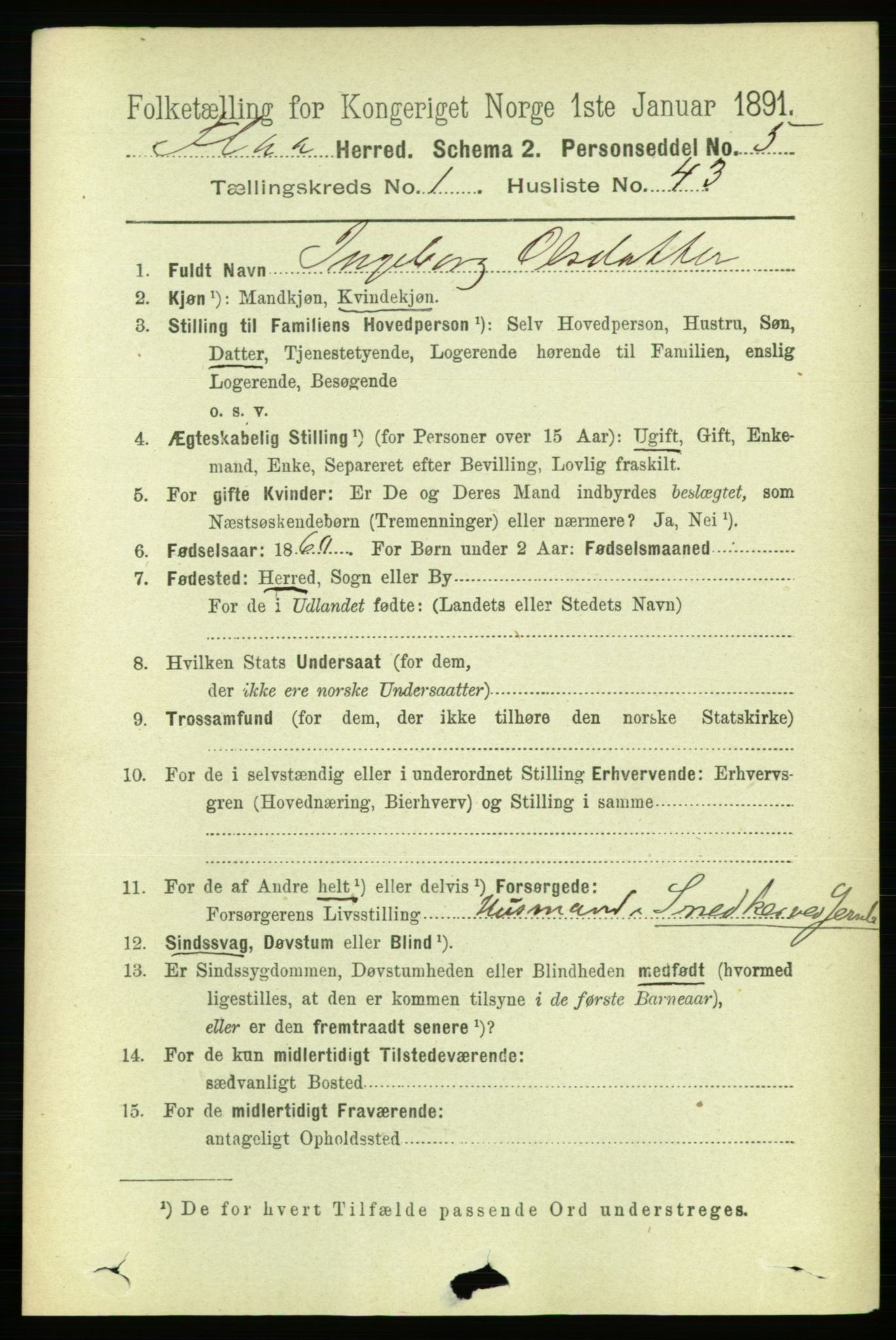 RA, 1891 census for 1652 Flå, 1891, p. 342