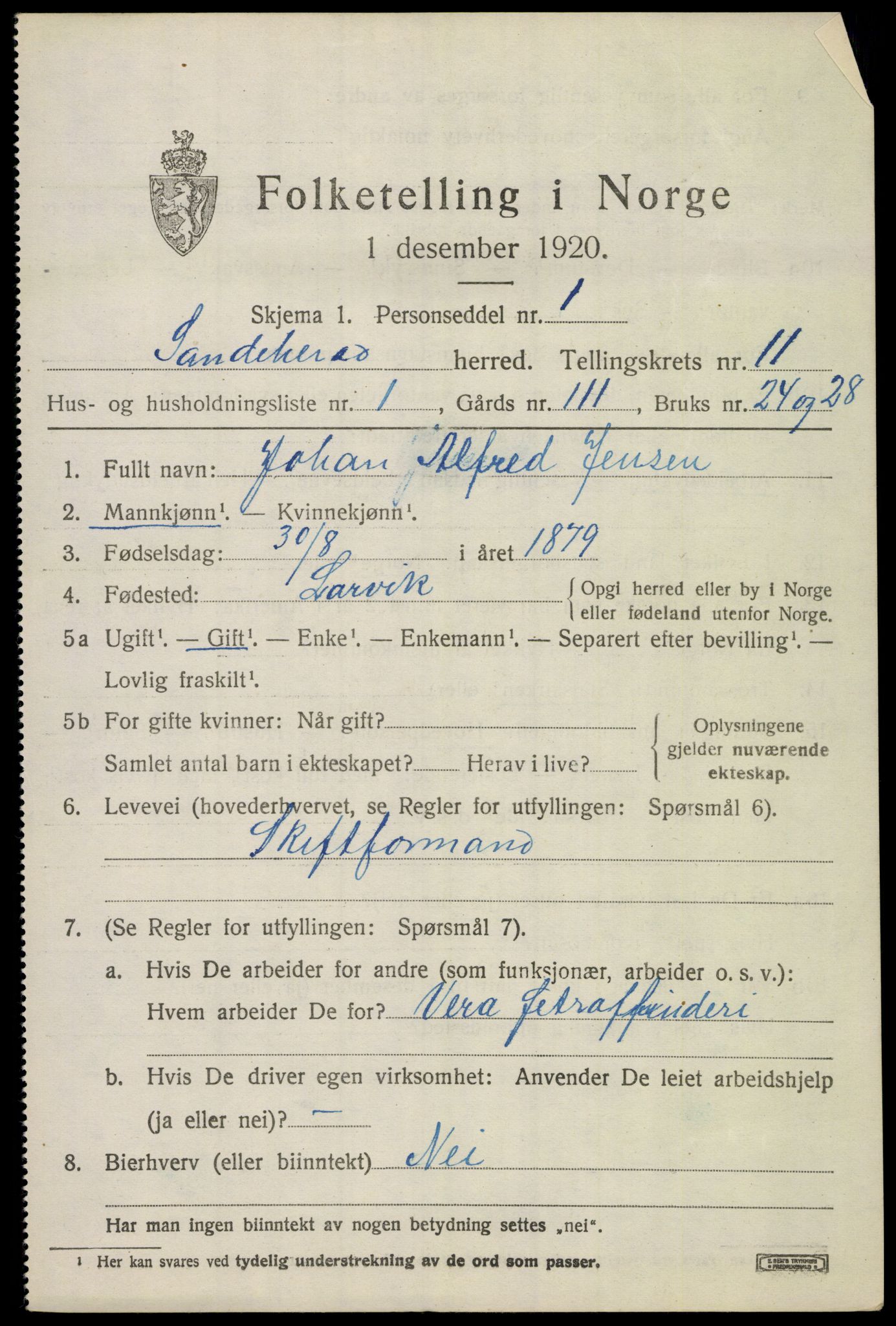 SAKO, 1920 census for Sandeherred, 1920, p. 15542