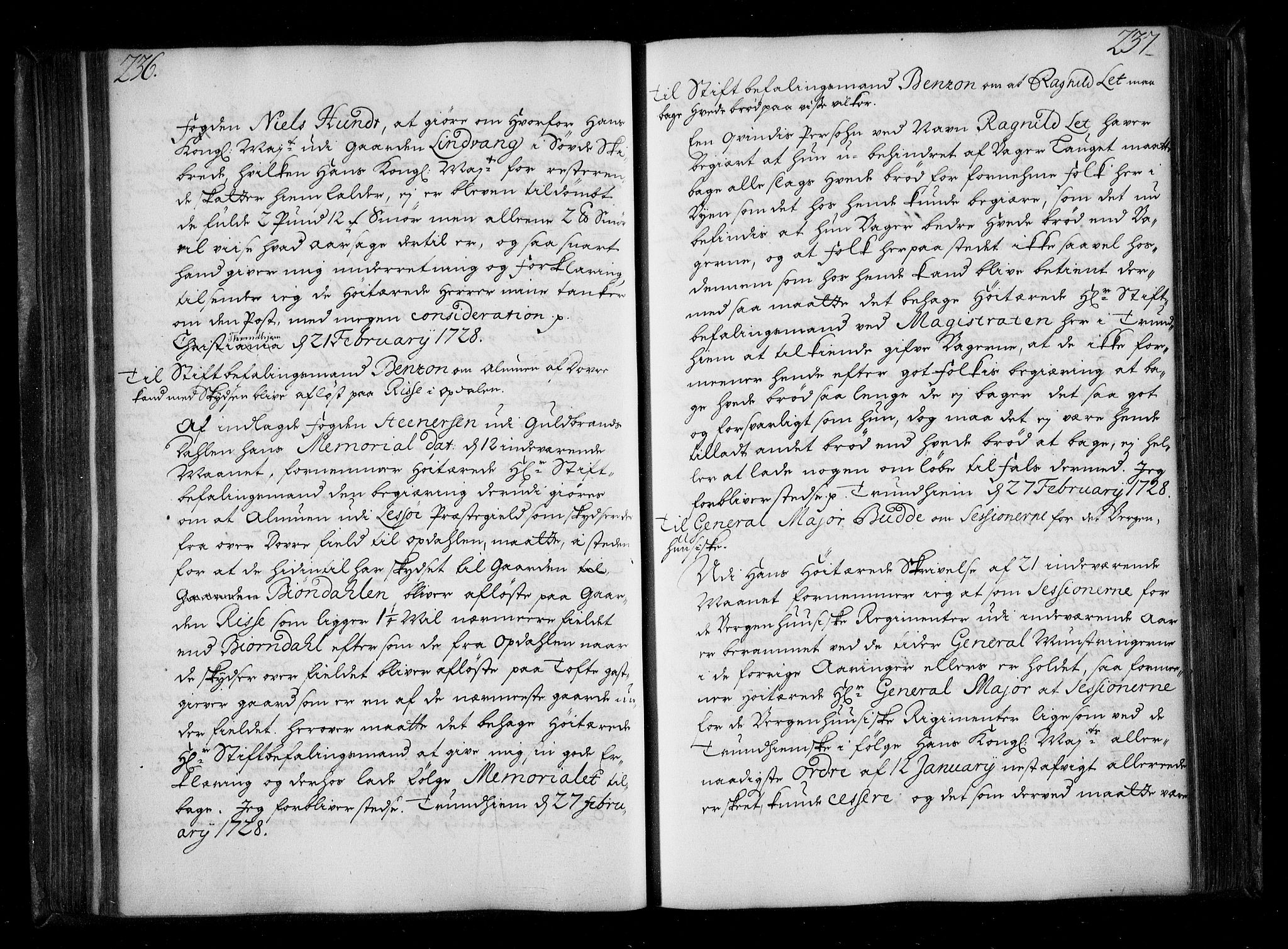 Stattholderembetet 1572-1771, AV/RA-EA-2870/Be/L0009: Allmenn kopibok, ikke autorisert, 1727-1729, p. 236-237