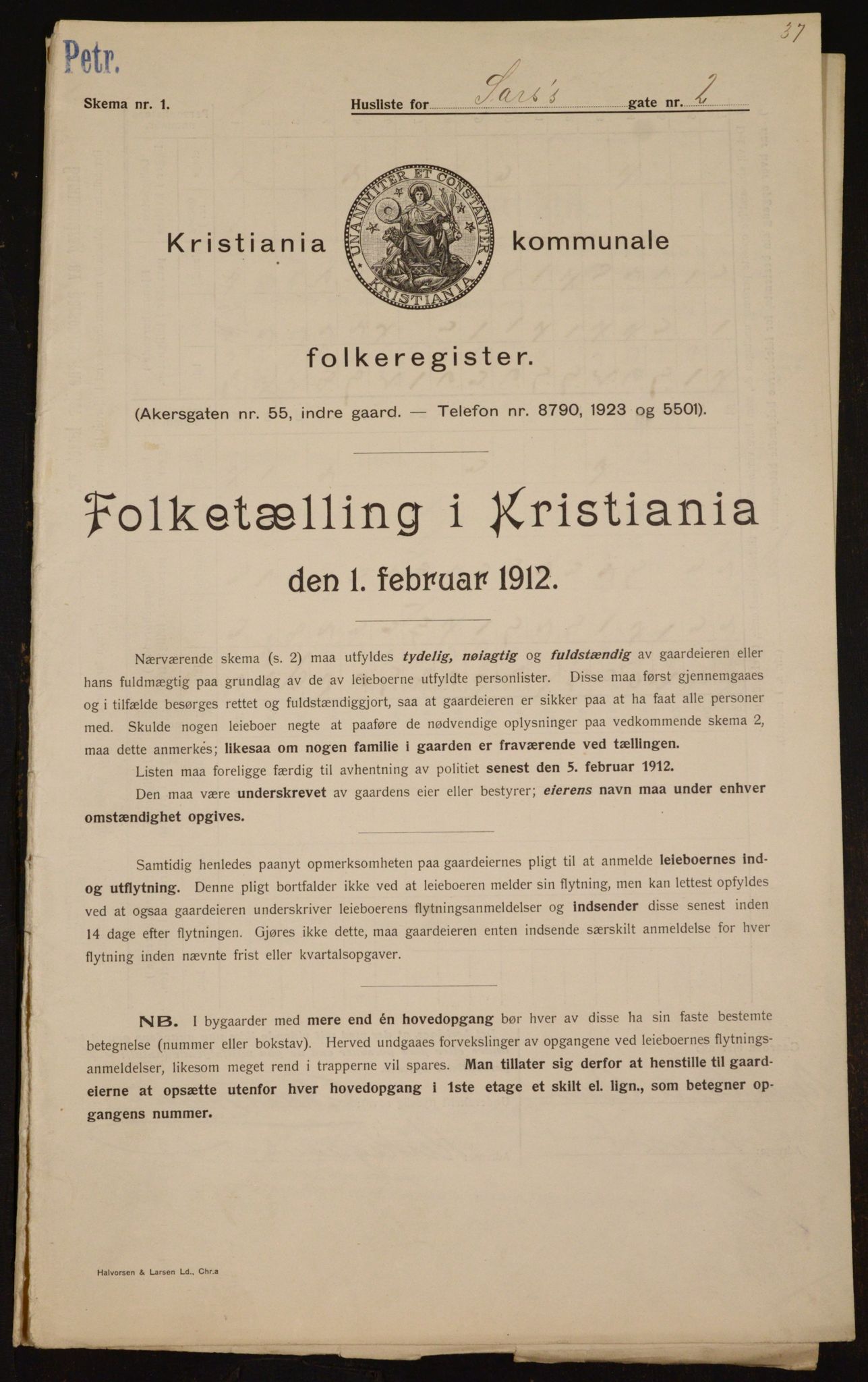 OBA, Municipal Census 1912 for Kristiania, 1912, p. 89455