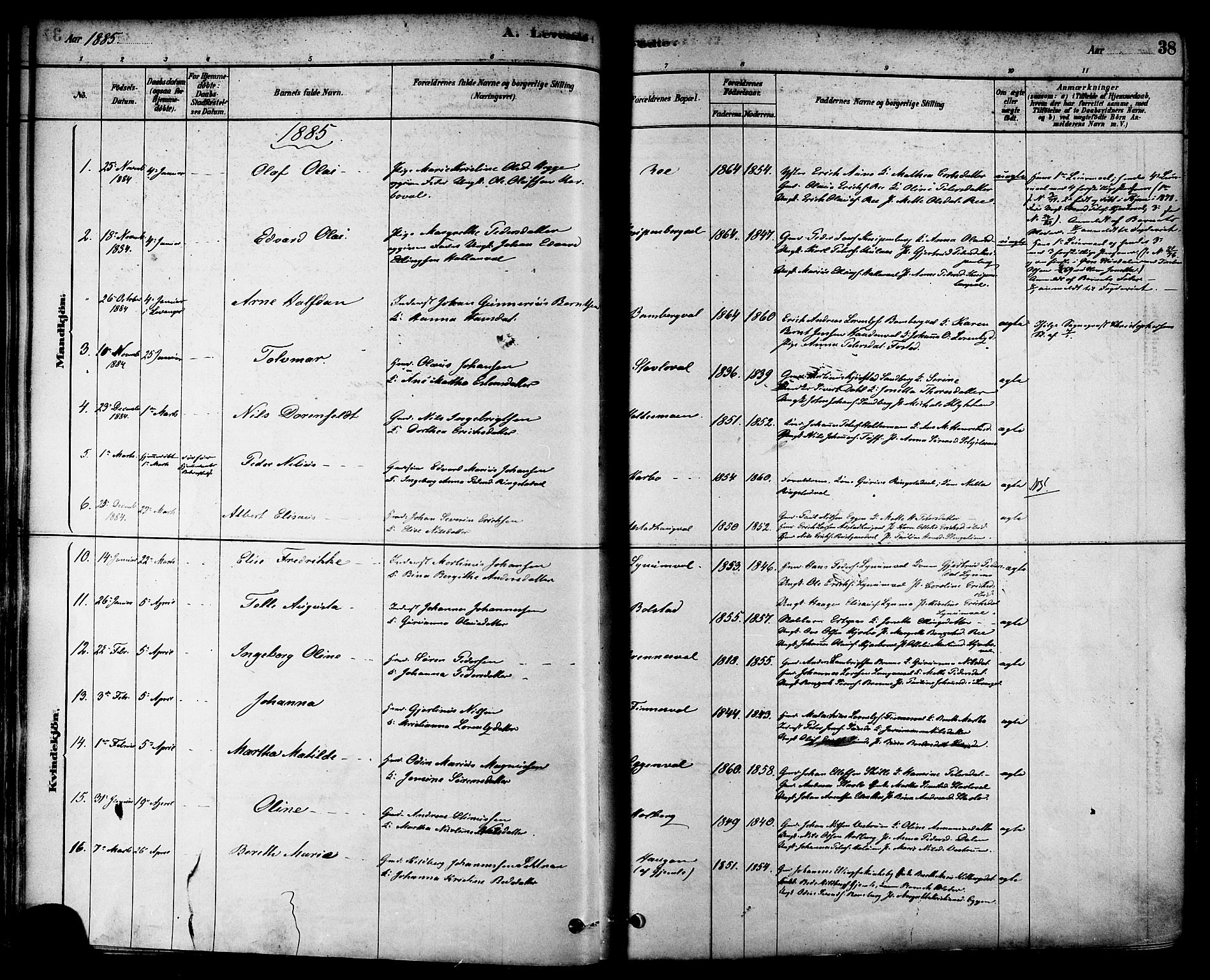 Ministerialprotokoller, klokkerbøker og fødselsregistre - Nord-Trøndelag, SAT/A-1458/717/L0159: Parish register (official) no. 717A09, 1878-1898, p. 38