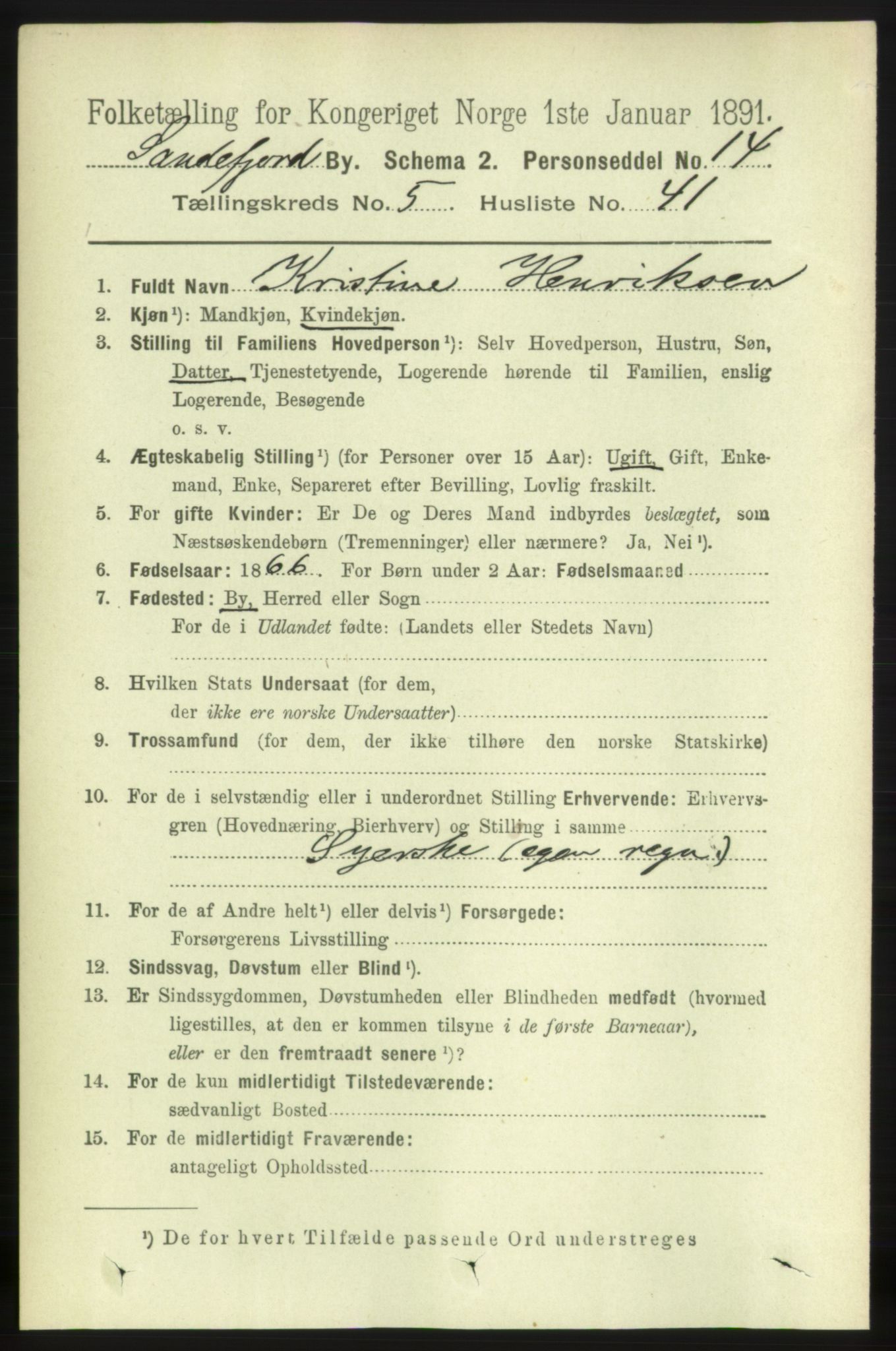 RA, 1891 census for 0706 Sandefjord, 1891, p. 2269
