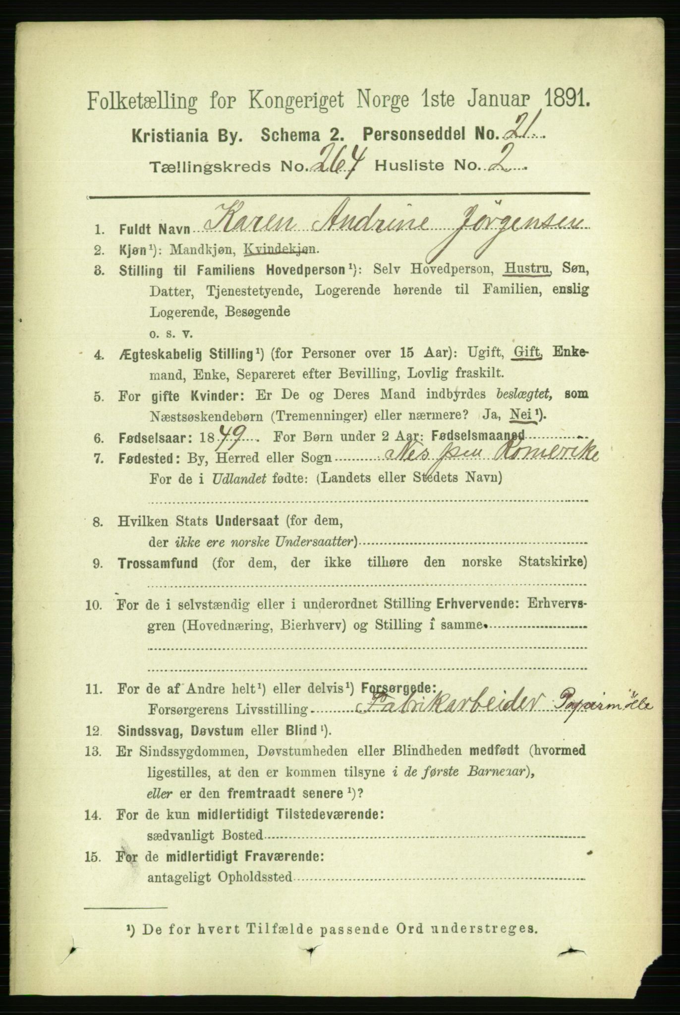 RA, 1891 census for 0301 Kristiania, 1891, p. 160384