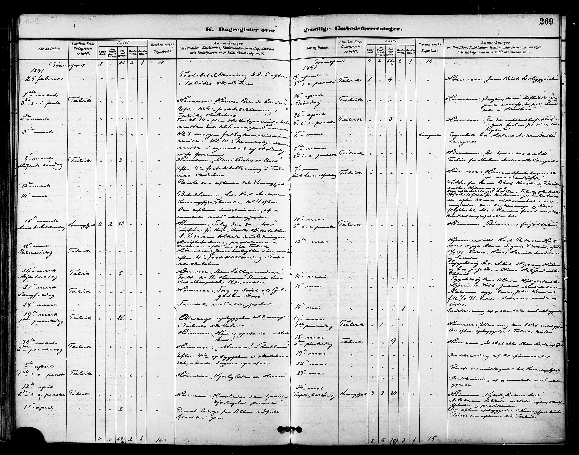 Talvik sokneprestkontor, AV/SATØ-S-1337/H/Ha/L0013kirke: Parish register (official) no. 13, 1886-1897, p. 269